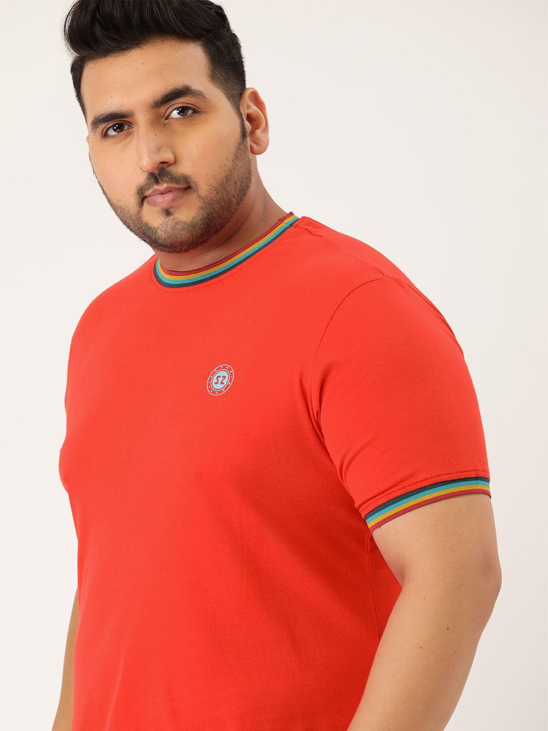 sztori men plus size red pure cotton solid pure cotton t-shirt