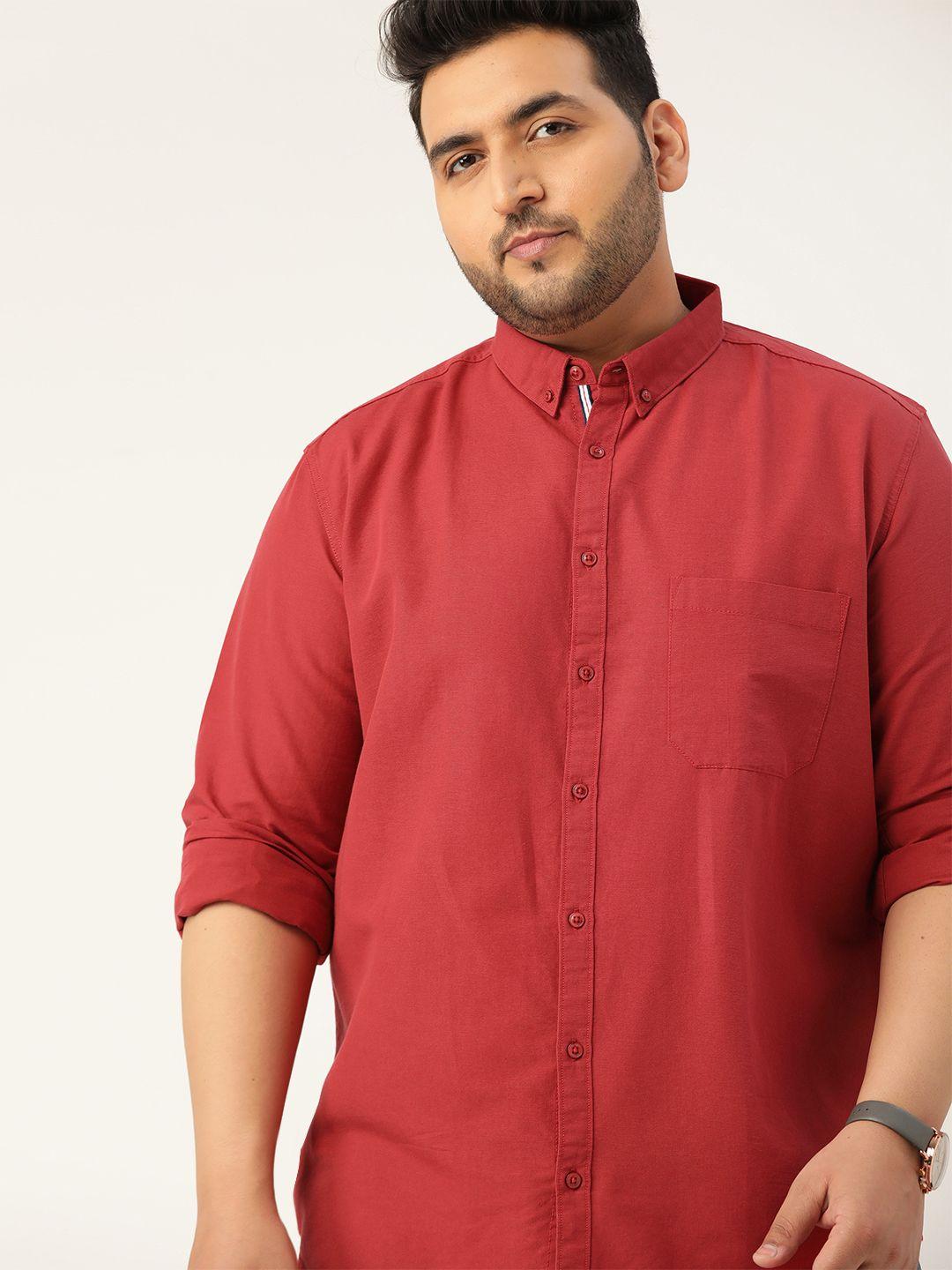 sztori men plus size rust red regular fit pure cotton solid casual shirt