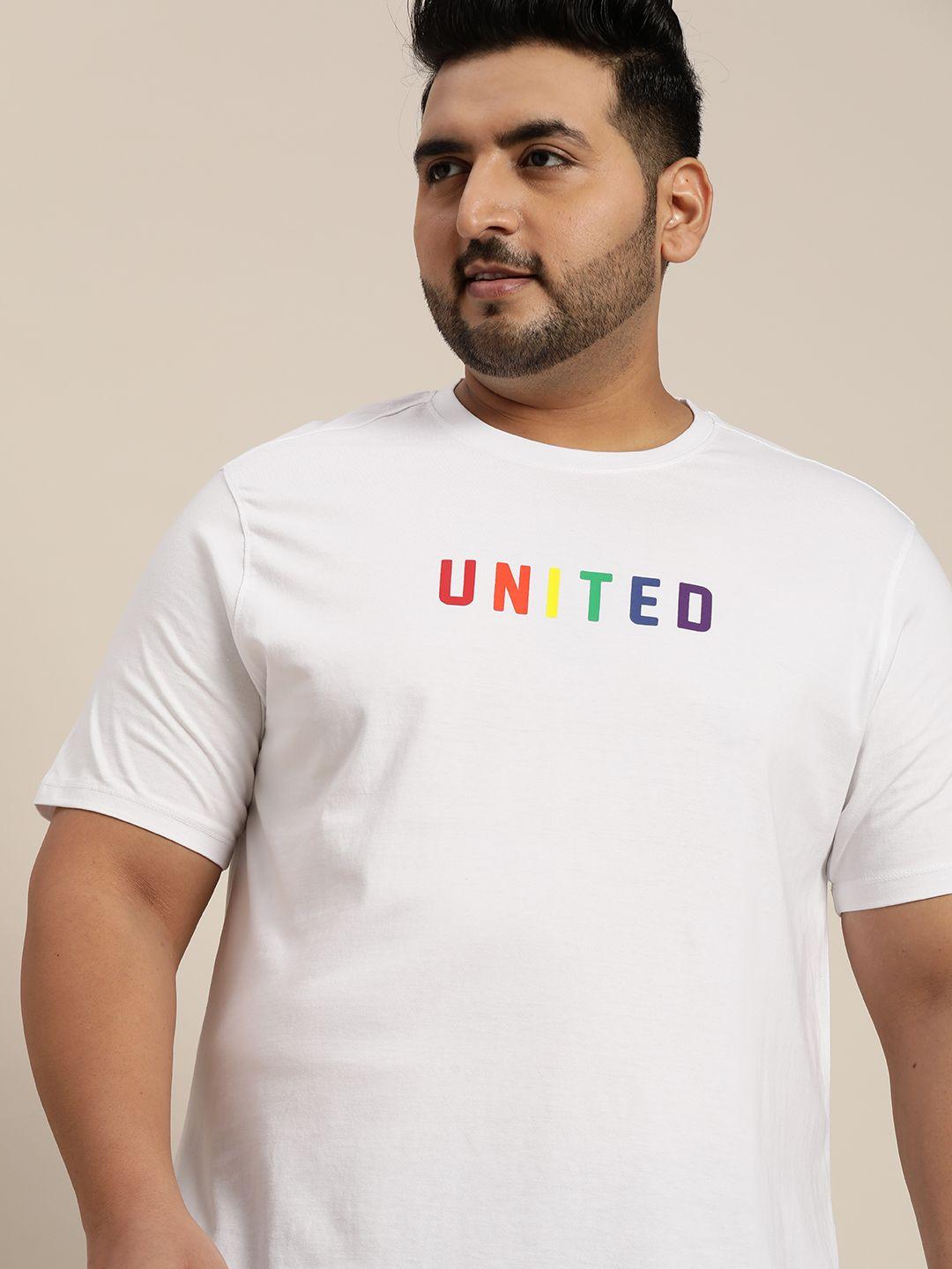 sztori men plus size white & blue pure cotton pride month typography printed t-shirt