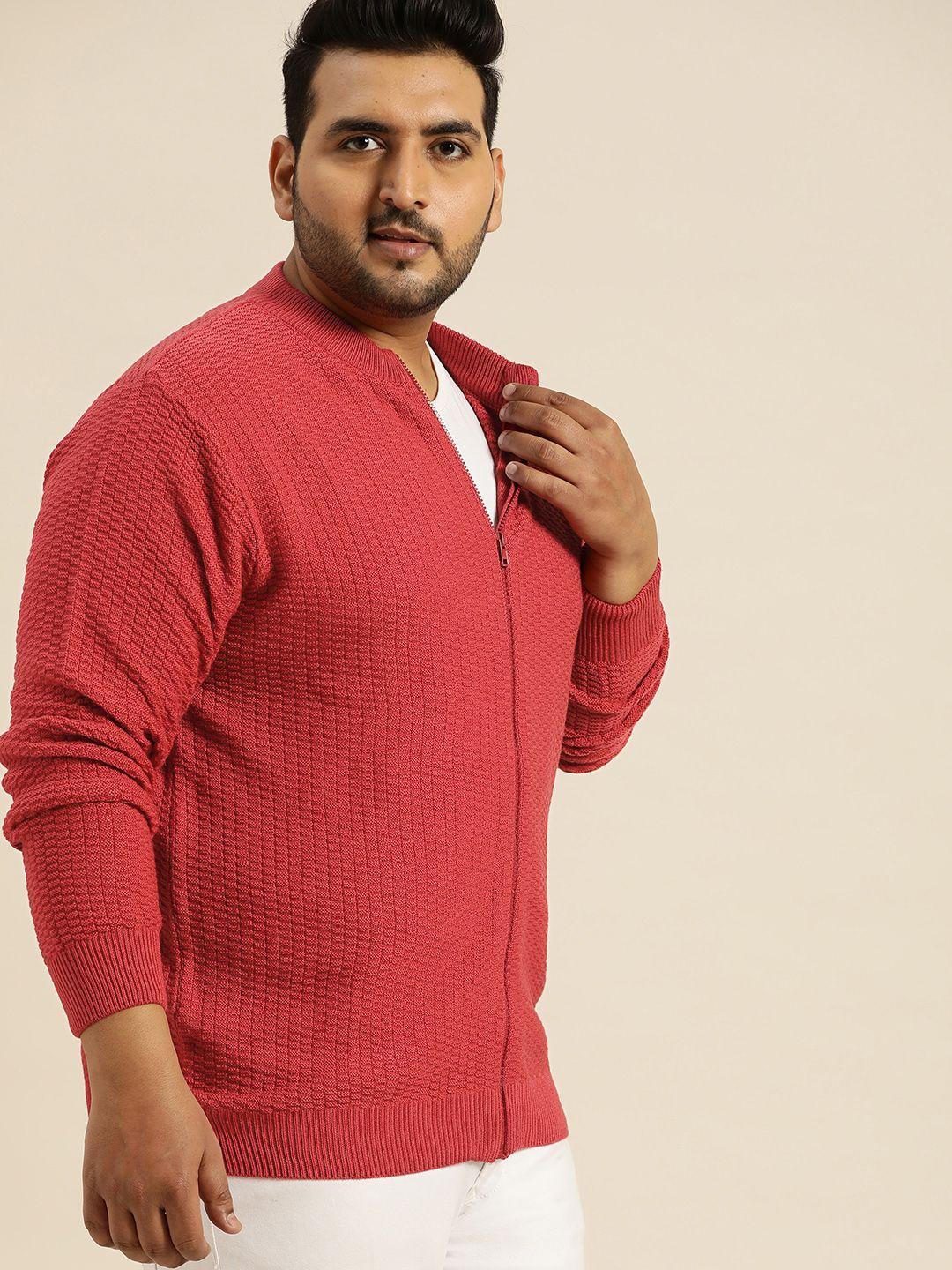 sztori men red self-design plus size cardigan