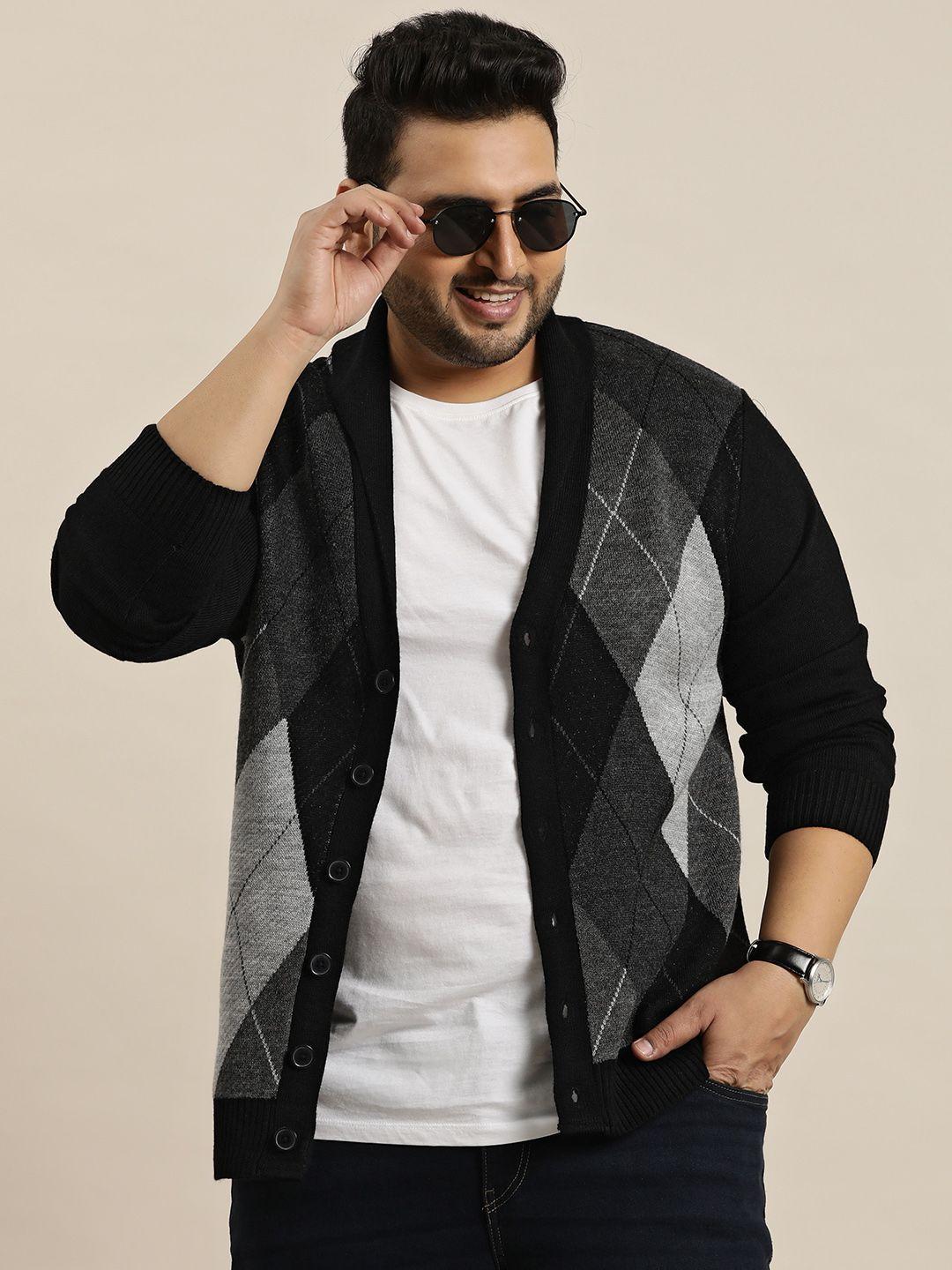 sztori plus size acrylic argyle cardigan