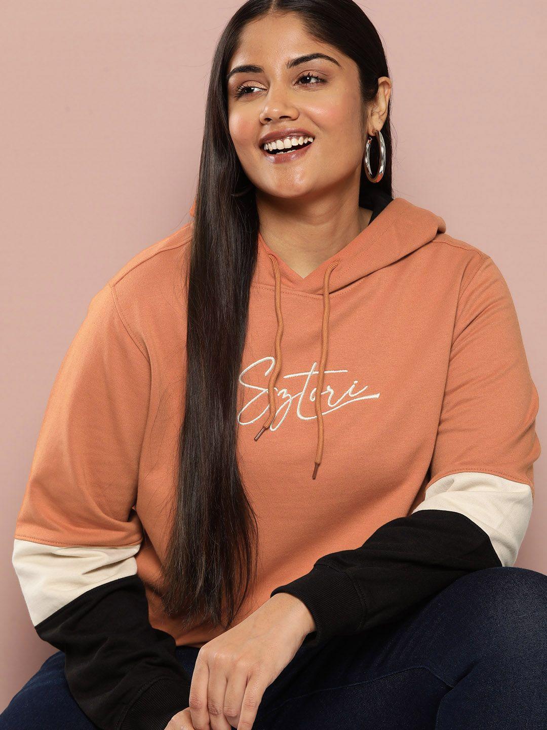 sztori plus size brand logo embroidered hooded sweatshirt