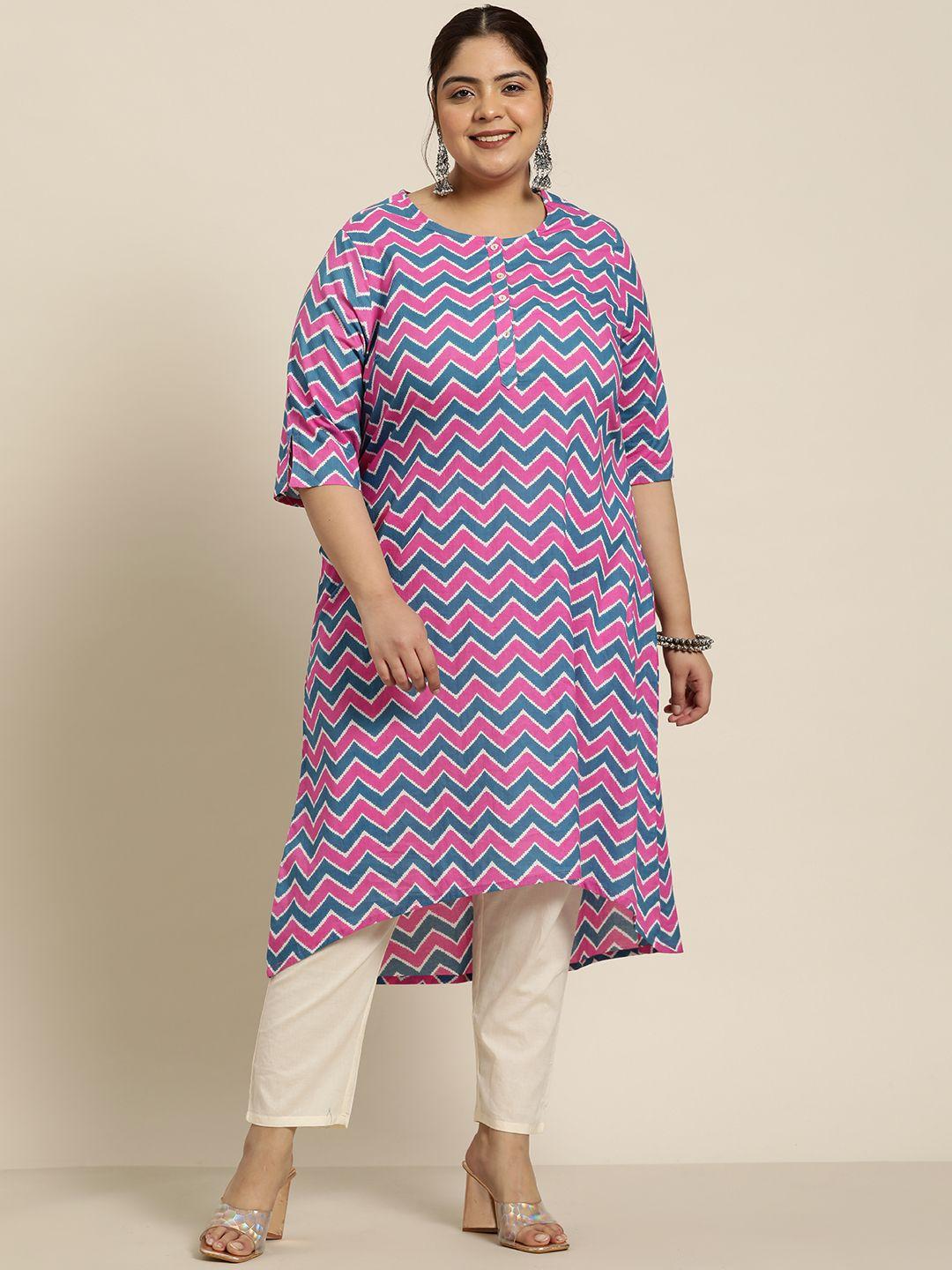 sztori plus size chevron print pure cotton a-line kurta