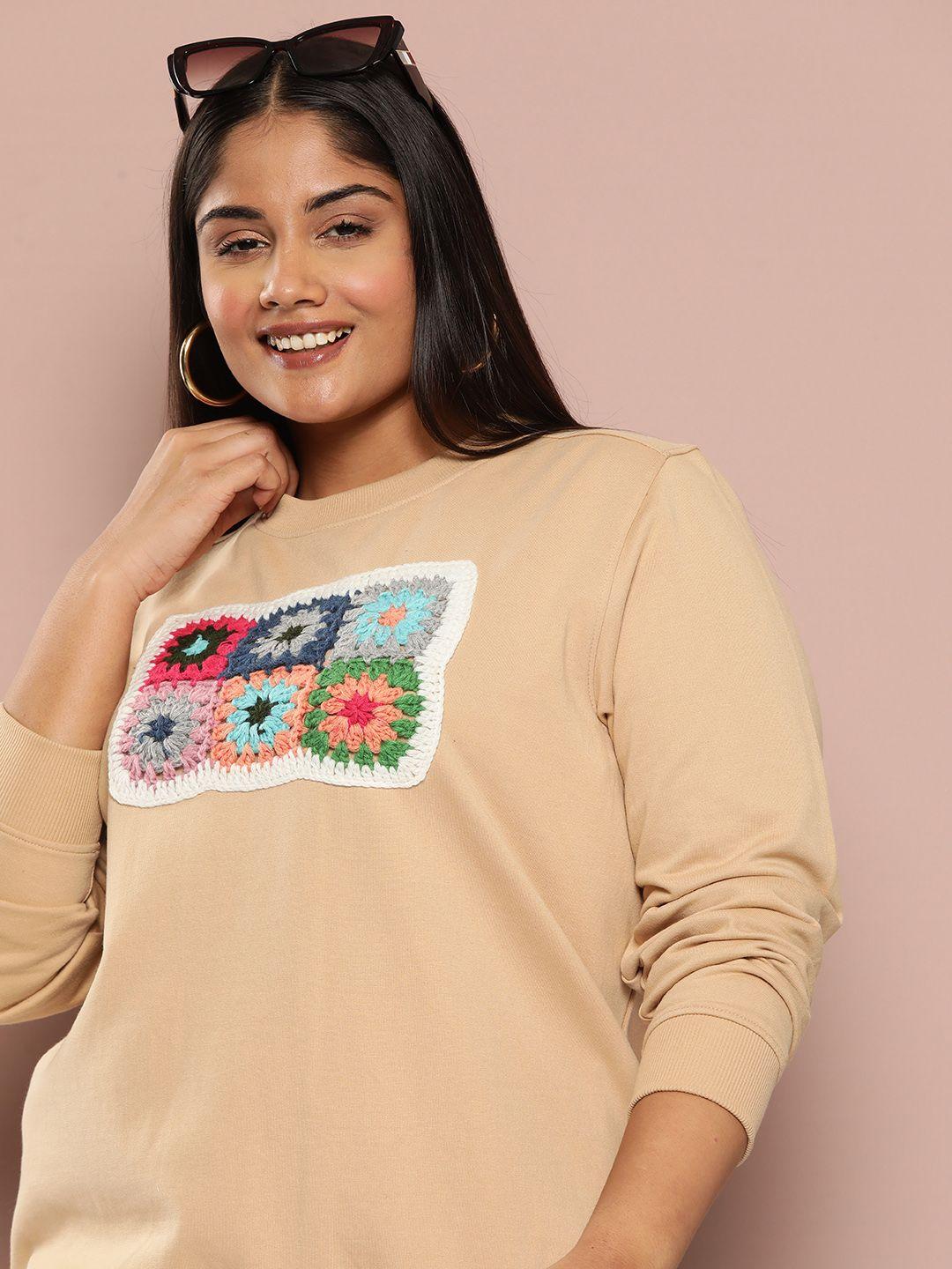 sztori plus size crochet patch sweatshirt