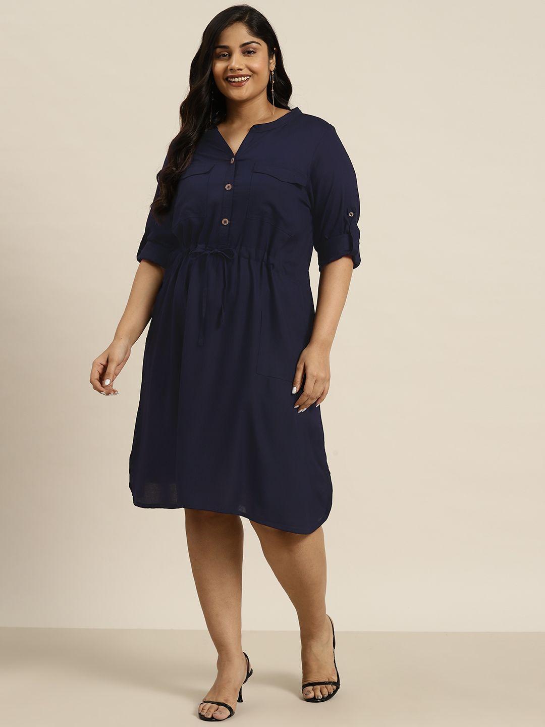 sztori plus size drawstring detail roll-up sleeves a-line dress