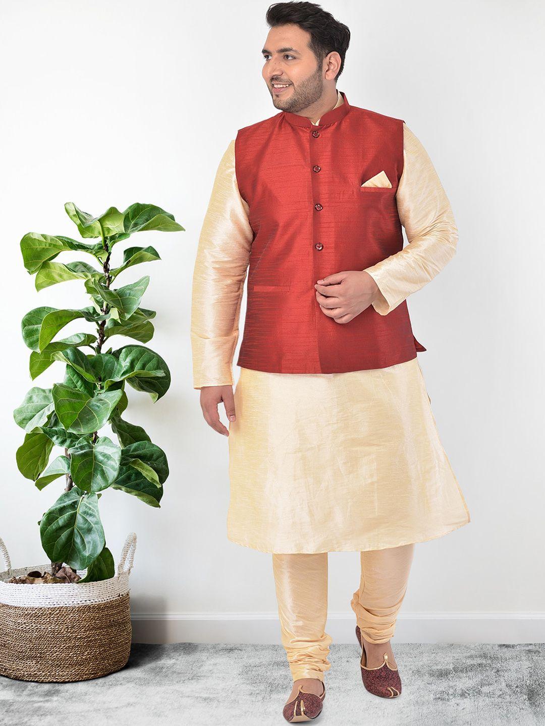 sztori plus size dupion silk straight kurta with churidar & nehru jacket