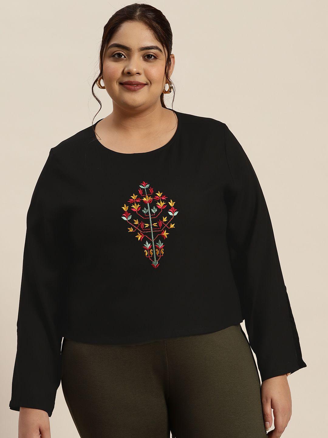 sztori plus size embroidered slit sleeve ethnic top