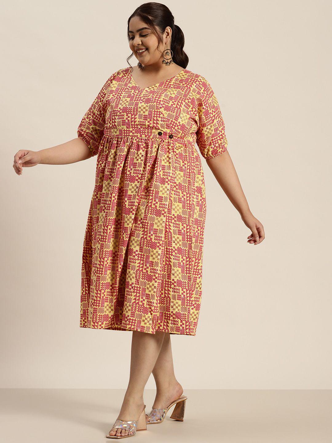 sztori plus size ethnic motifs print a-line midi dress