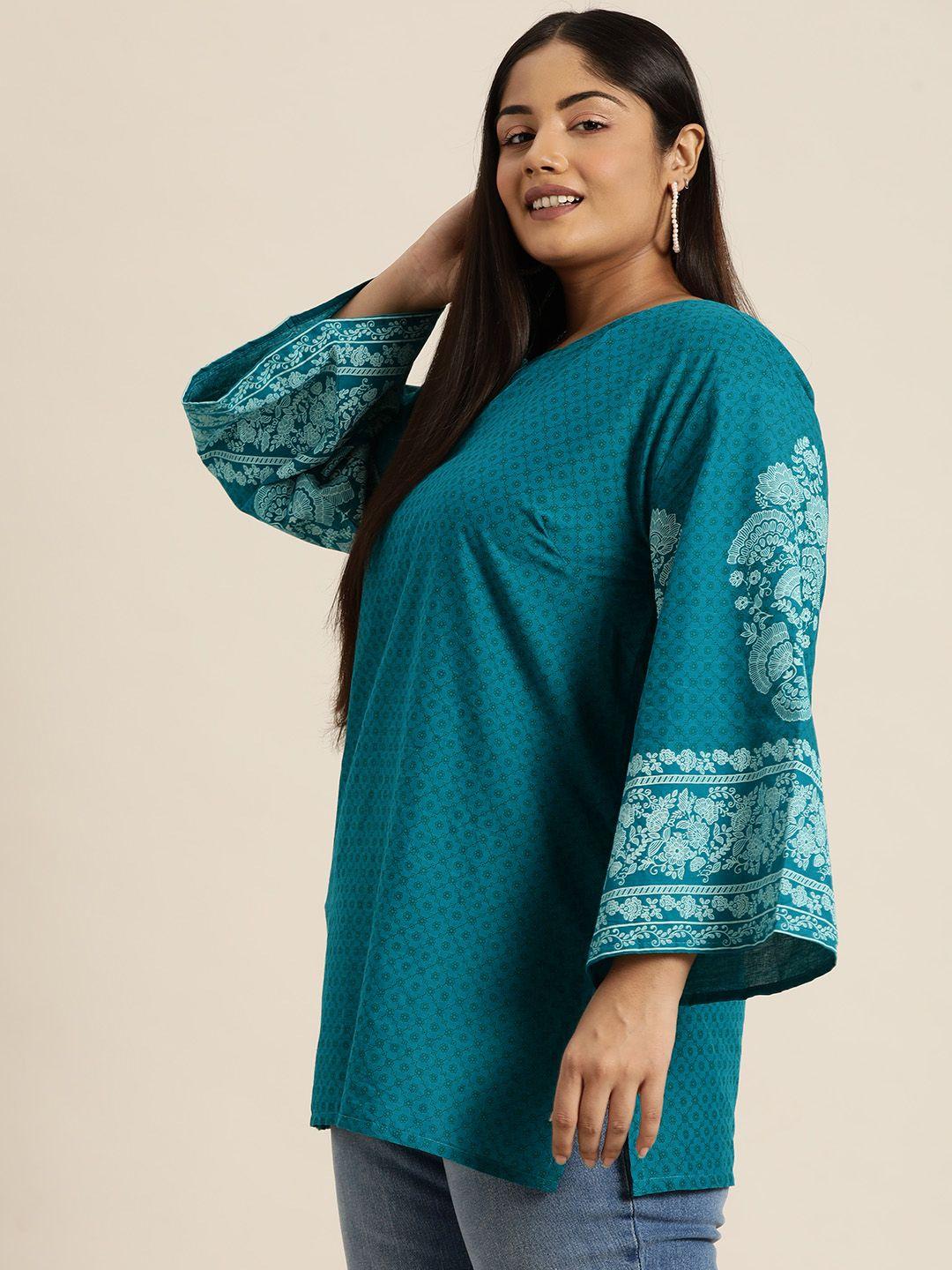 sztori plus size ethnic motifs printed flared sleeves pure cotton kurti