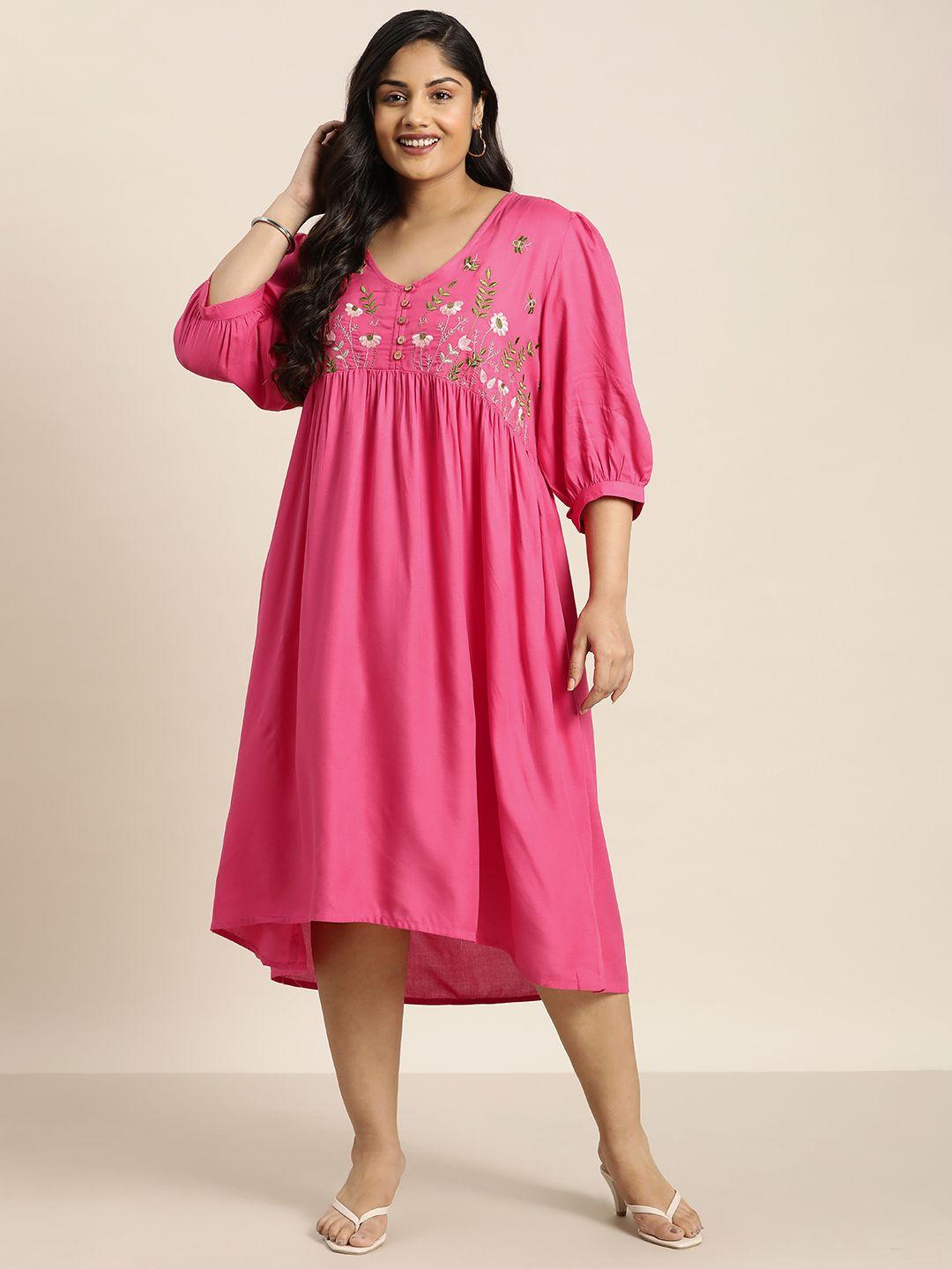 sztori plus size floral embroidered a-line midi dress