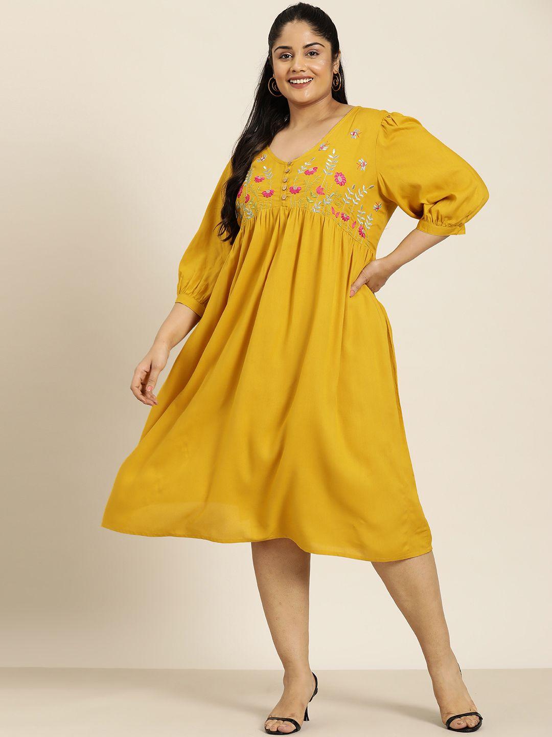 sztori plus size floral embroidered fit & flare midi dress