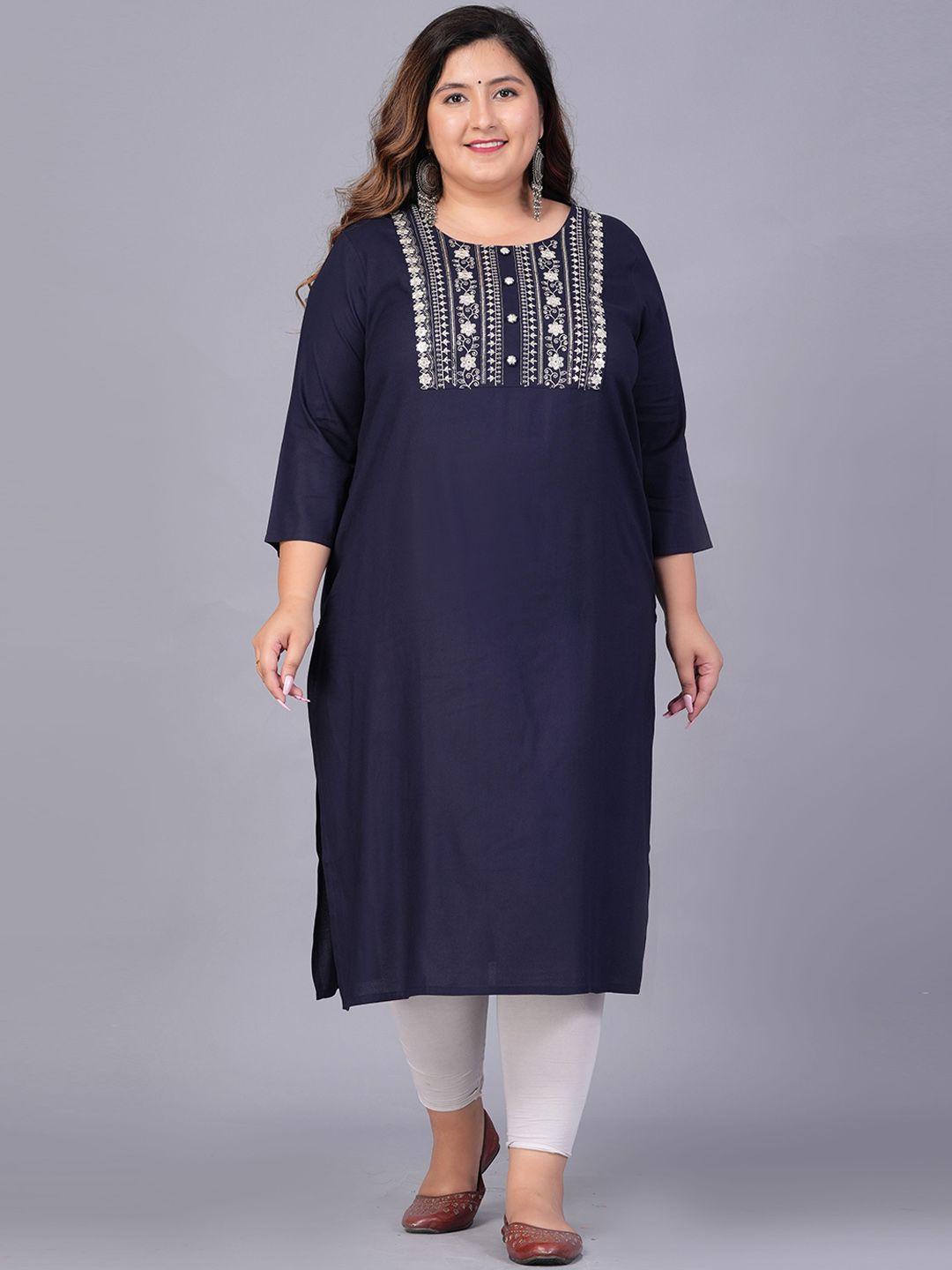 sztori plus size floral embroidered yoke sequined straight kurta