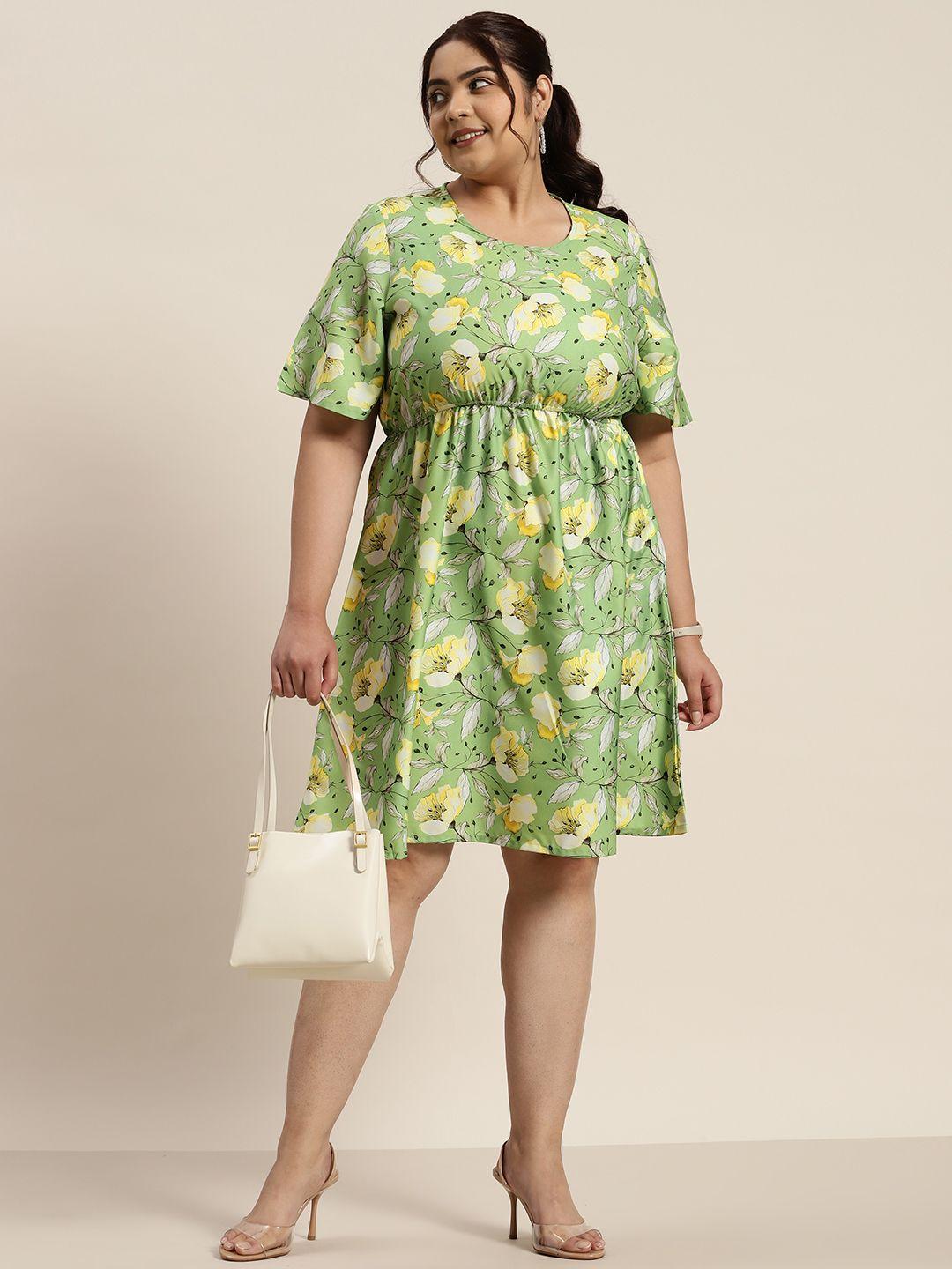 sztori plus size floral print flared sleeve empire dress