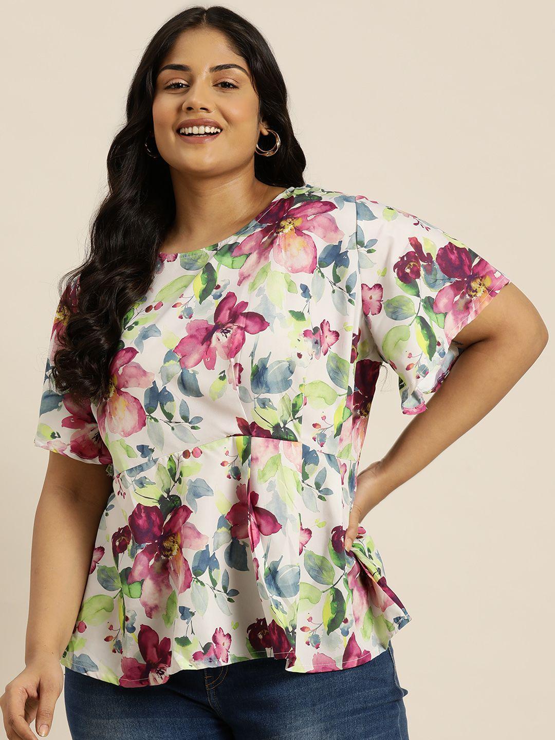 sztori plus size floral print flared sleeve peplum top