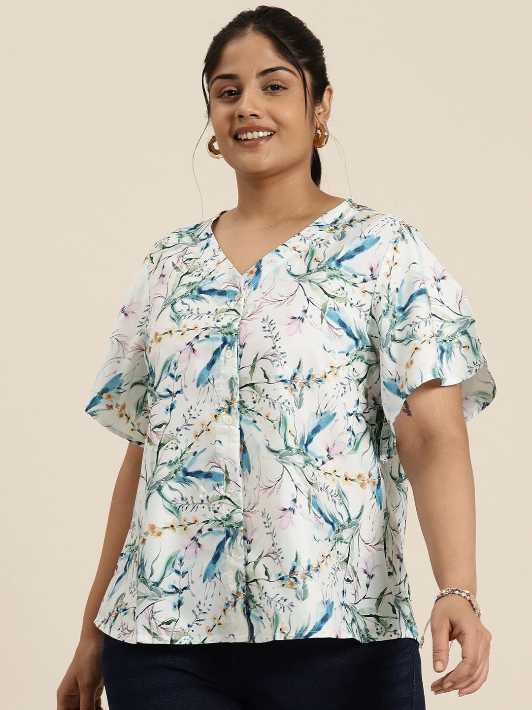 sztori plus size floral print flutter sleeve top