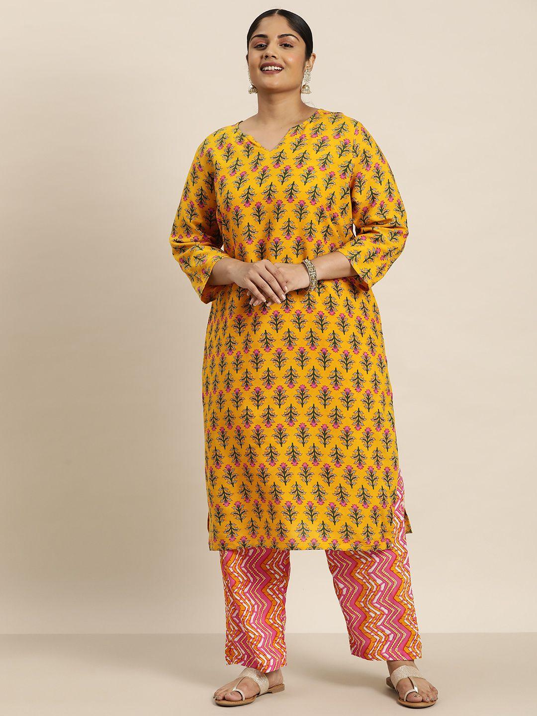 sztori plus size floral print kurta with palazzos