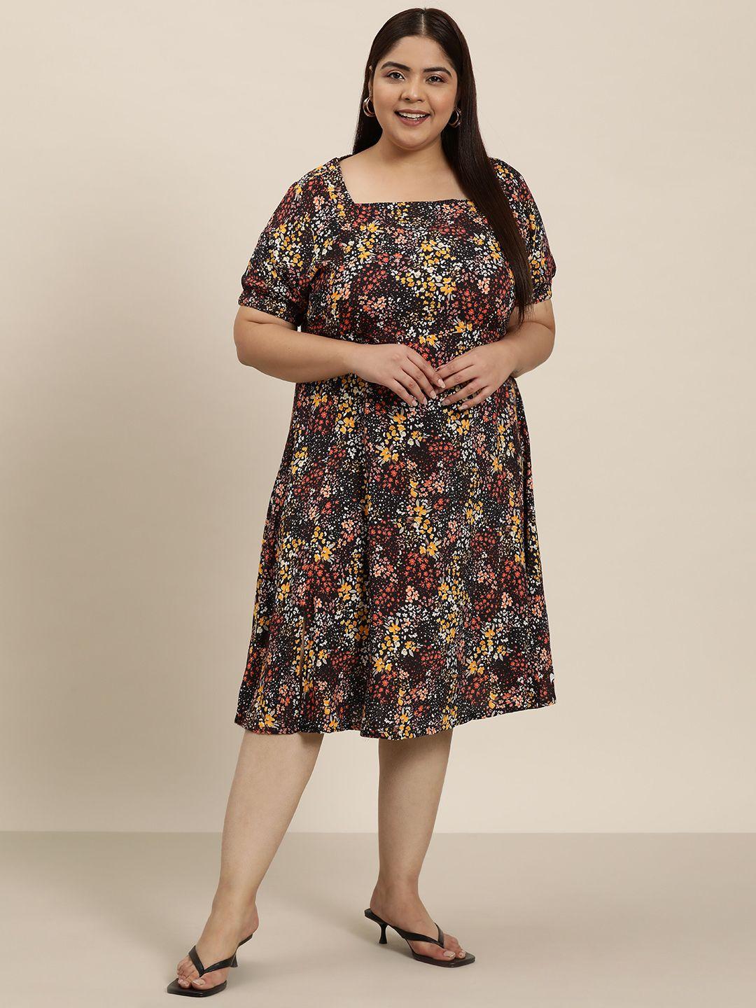 sztori plus size floral print puff sleeves a-line midi dress