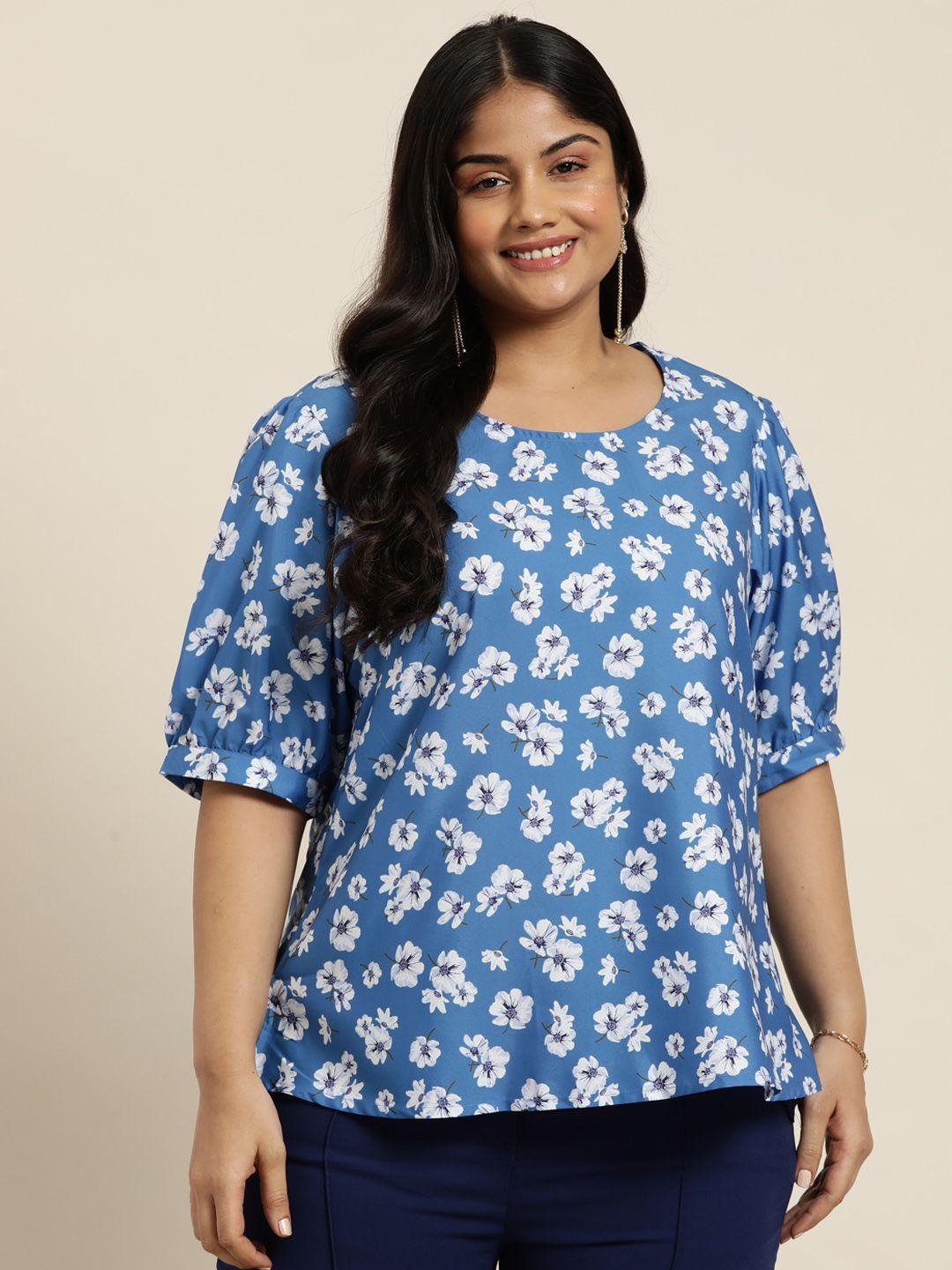 sztori plus size floral print puff sleeves top