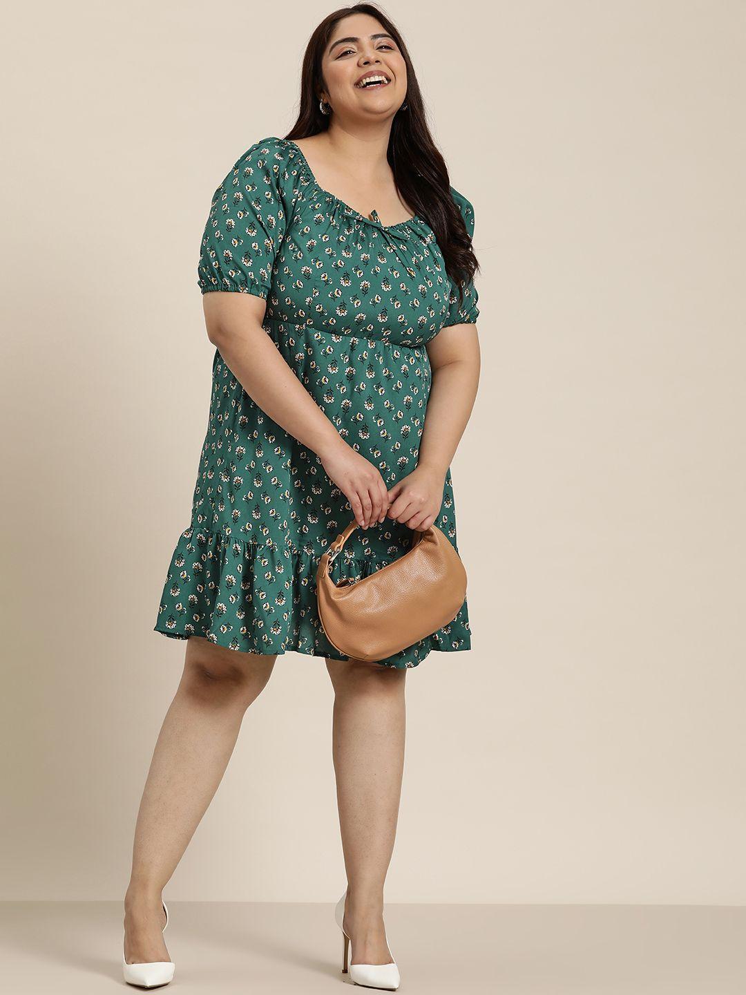 sztori plus size floral print sweetheart neck a-line dress