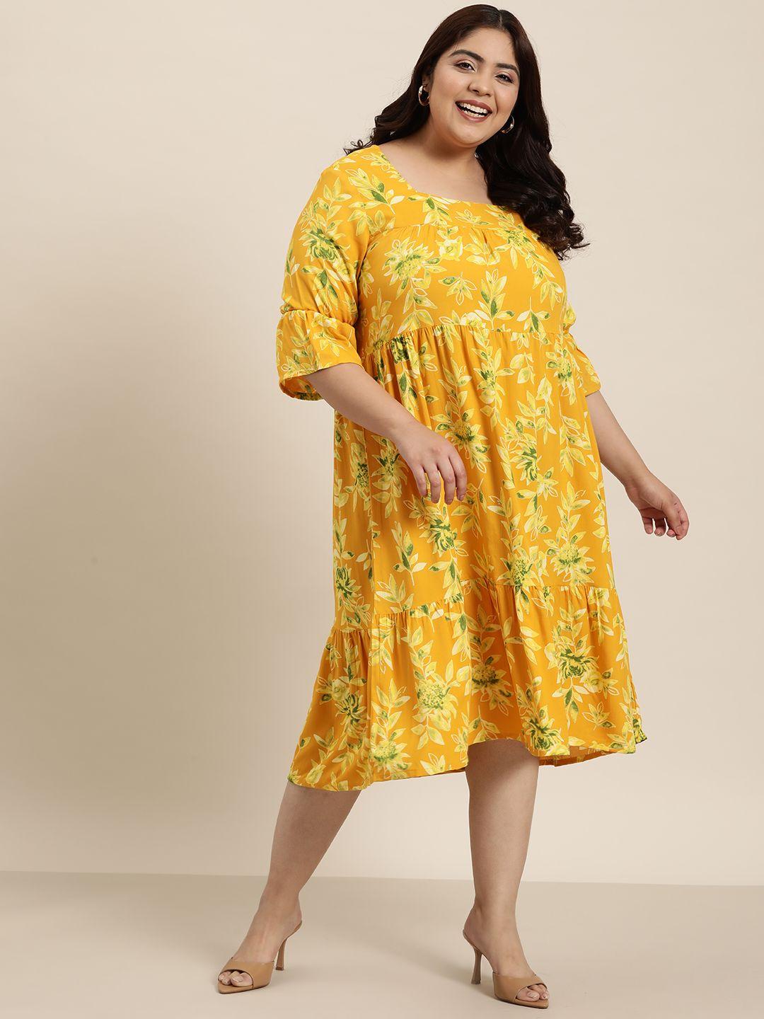 sztori plus size floral print tiered a-line midi dress