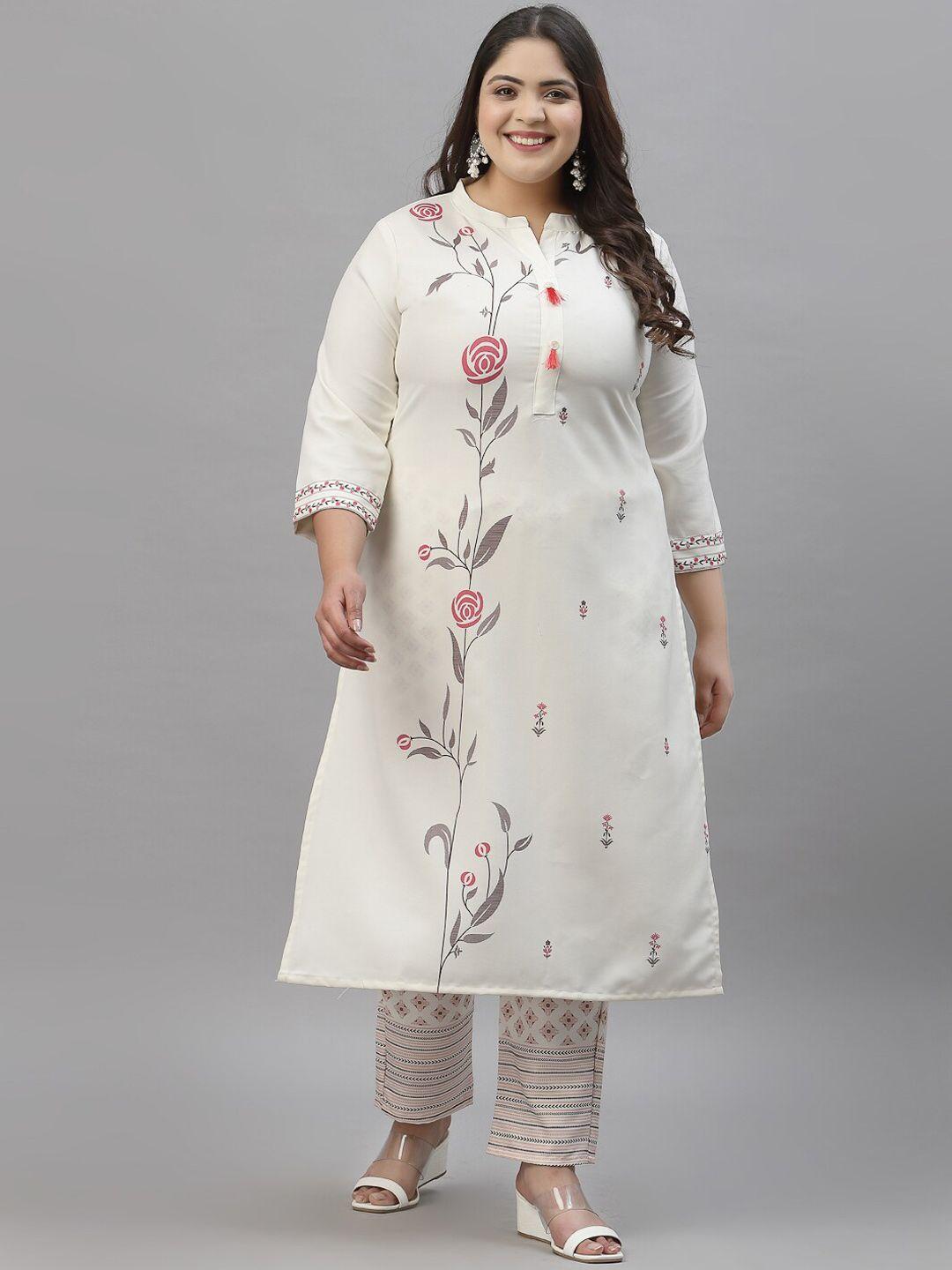 sztori plus size floral printed regular kurta with trousers