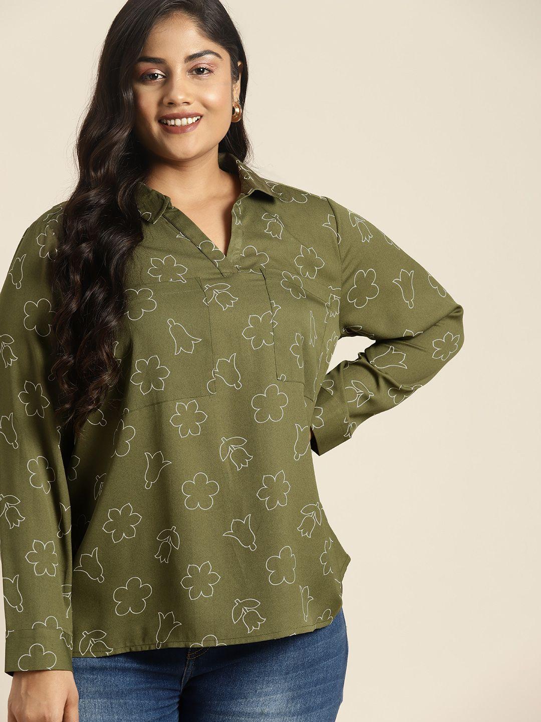 sztori plus size floral printed shirt style top