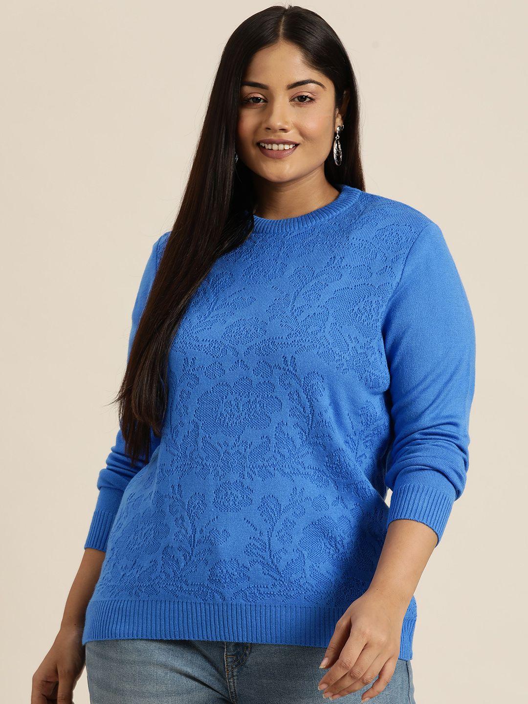 sztori plus size floral self design acrylic pullover