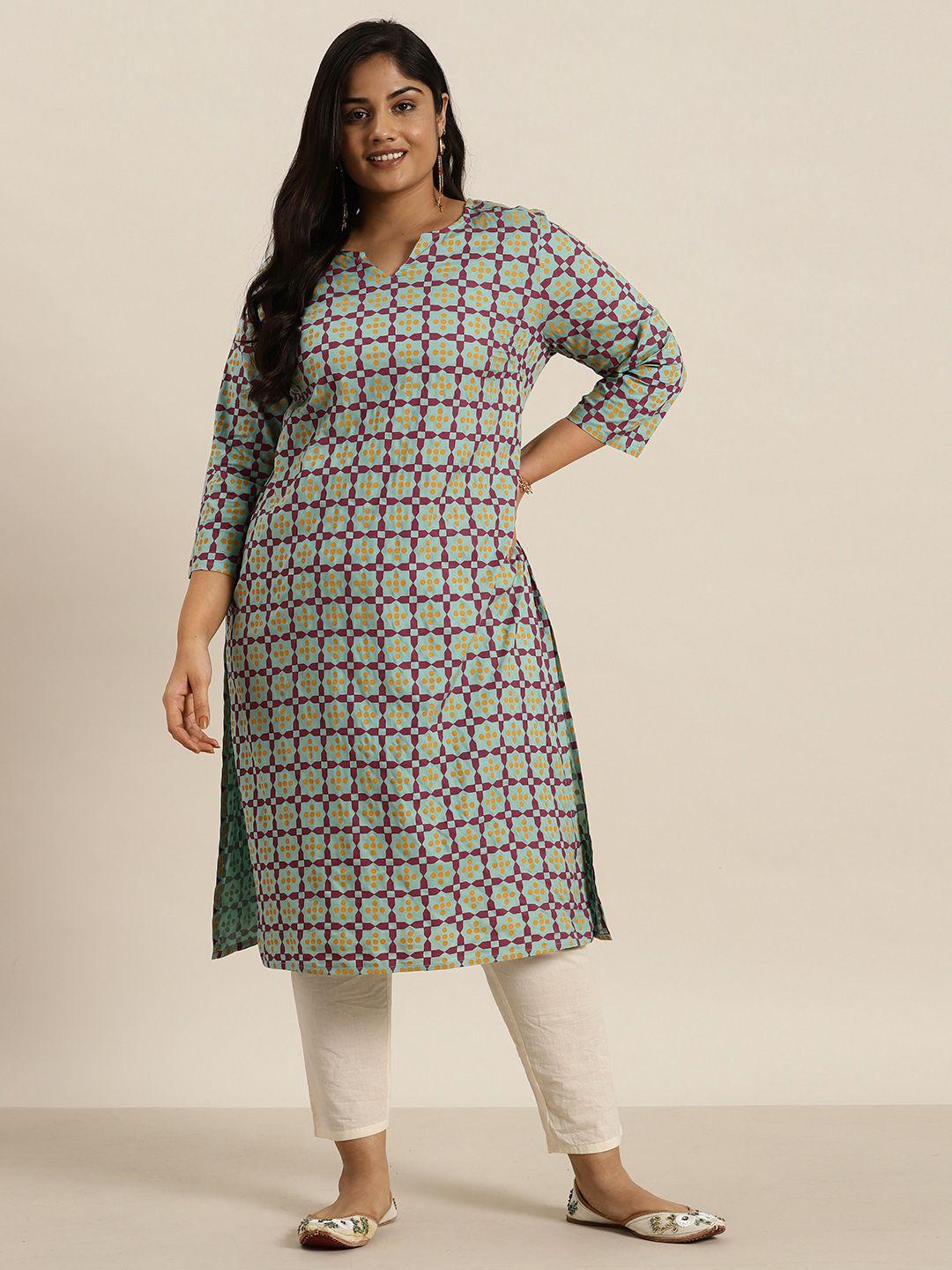 sztori plus size geometric printed straight kurta