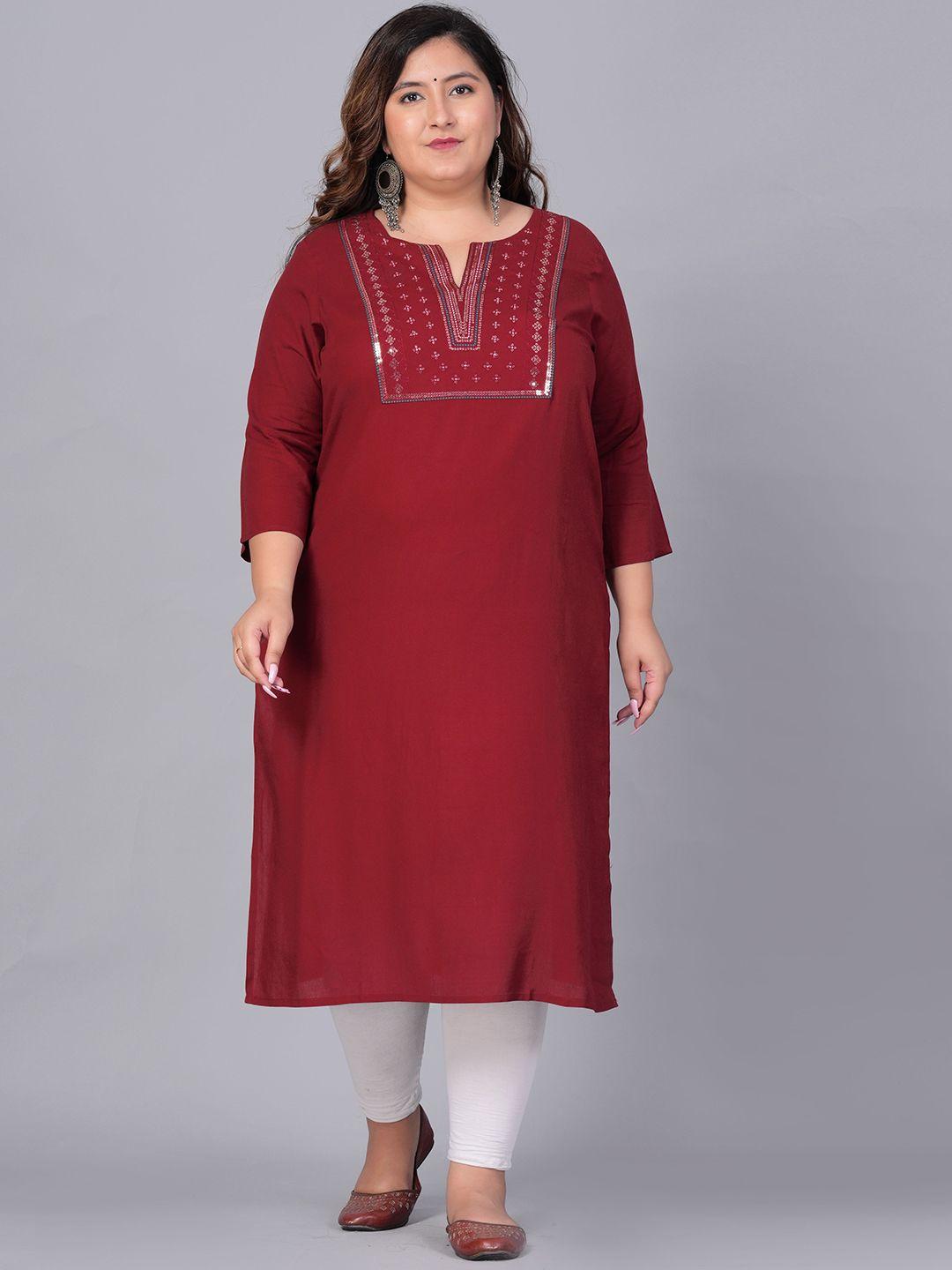 sztori plus size geometric yoke design sequined straight kurta