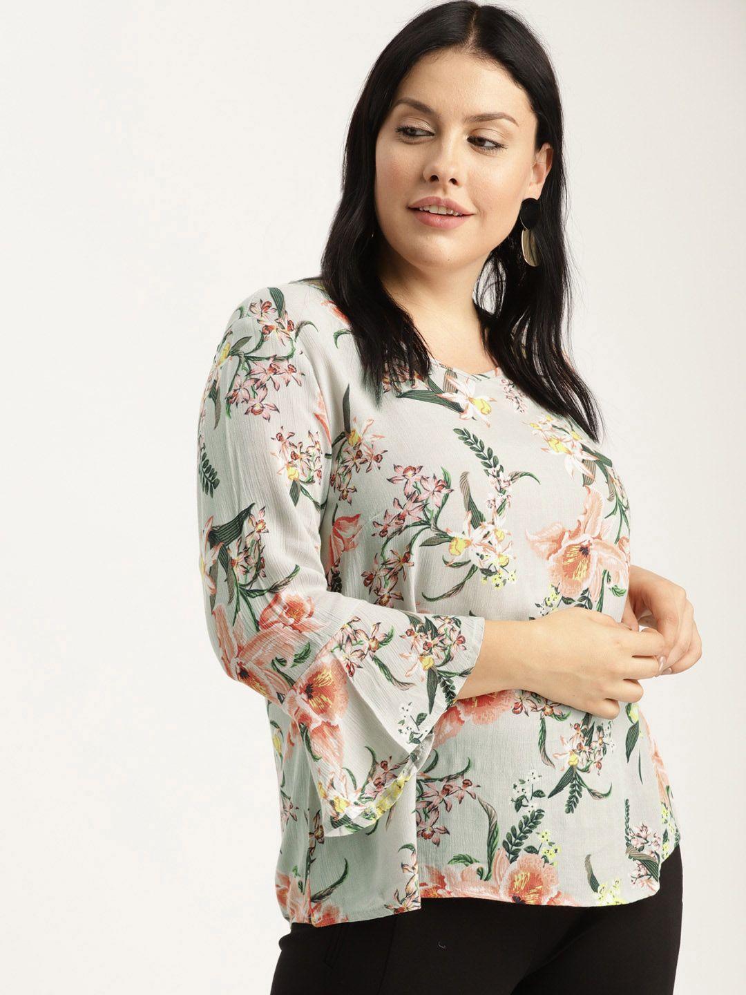 sztori plus size grey floral bell sleeves top