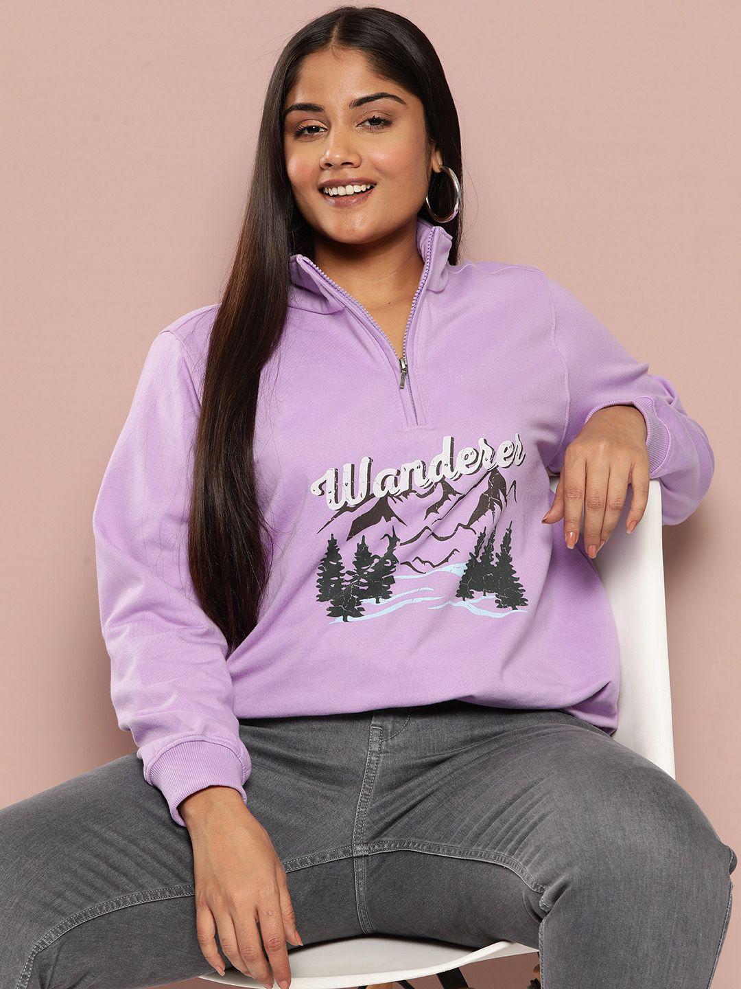 sztori plus size half zipper printed sweatshirt