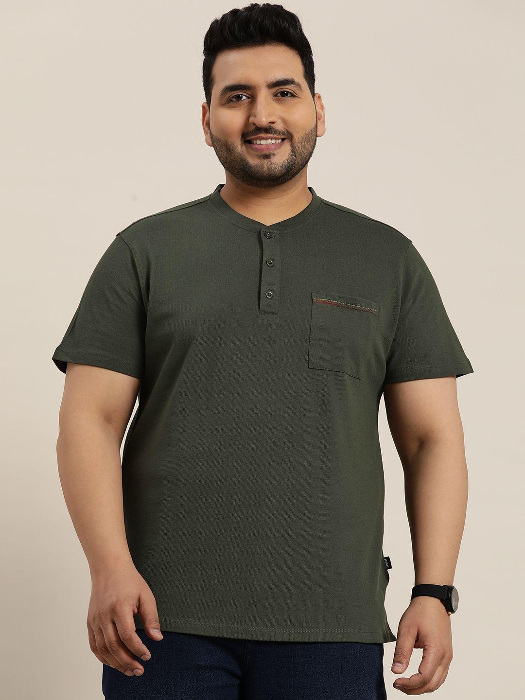 sztori plus size henley neck pure cotton t-shirt