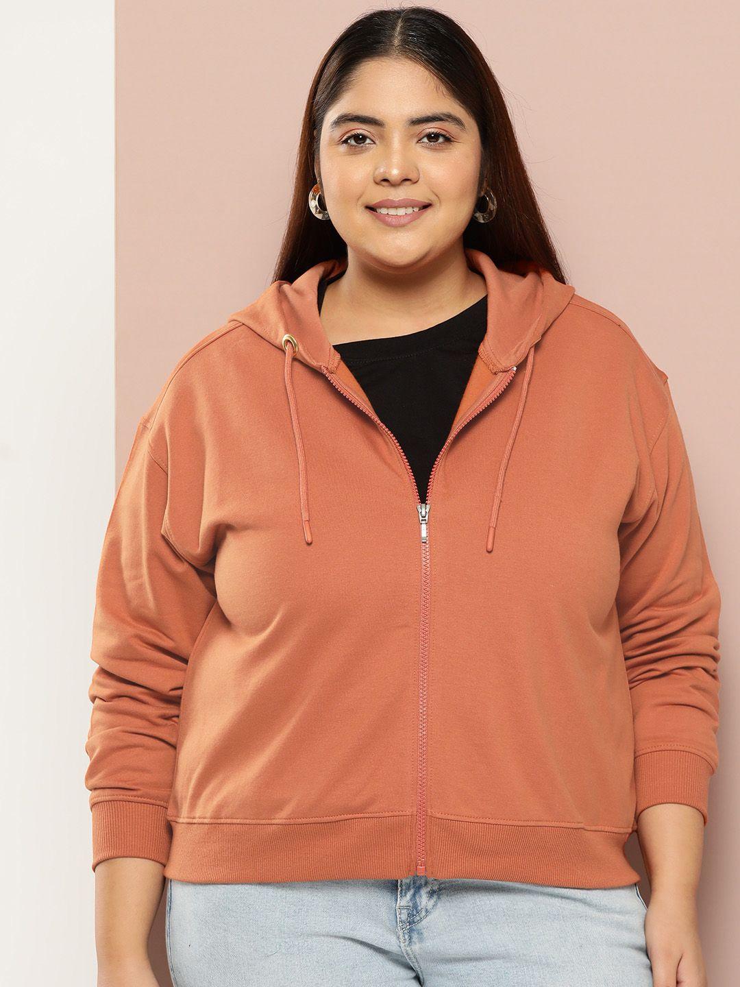 sztori plus size hooded front-open sweatshirt