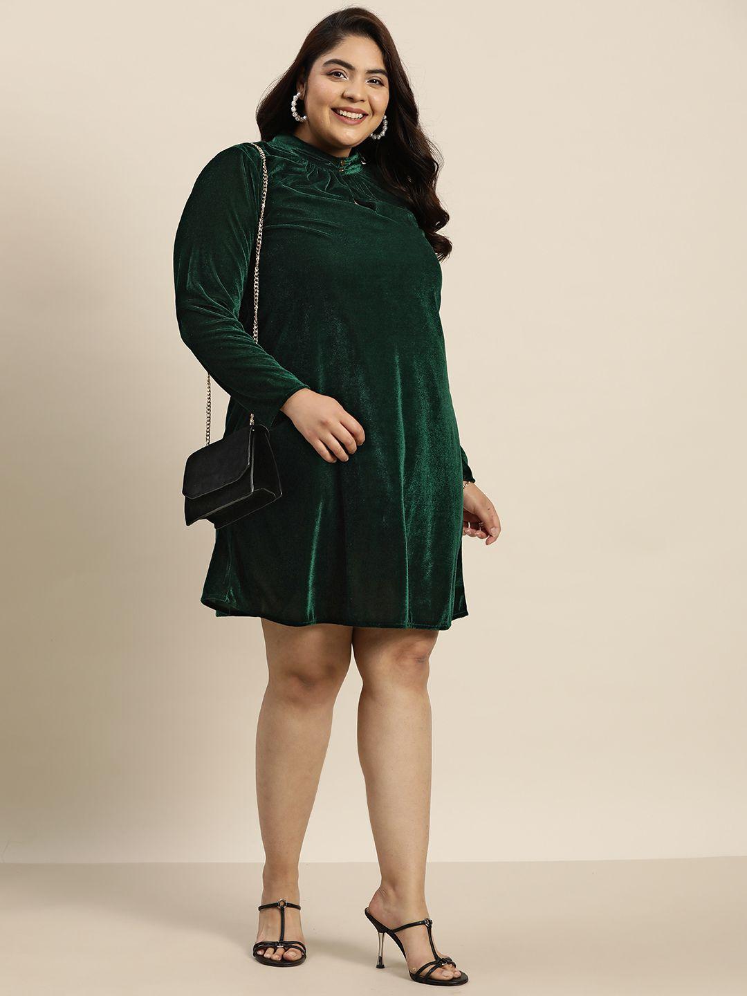 sztori plus size keyhole high neck velvet finish mini dress