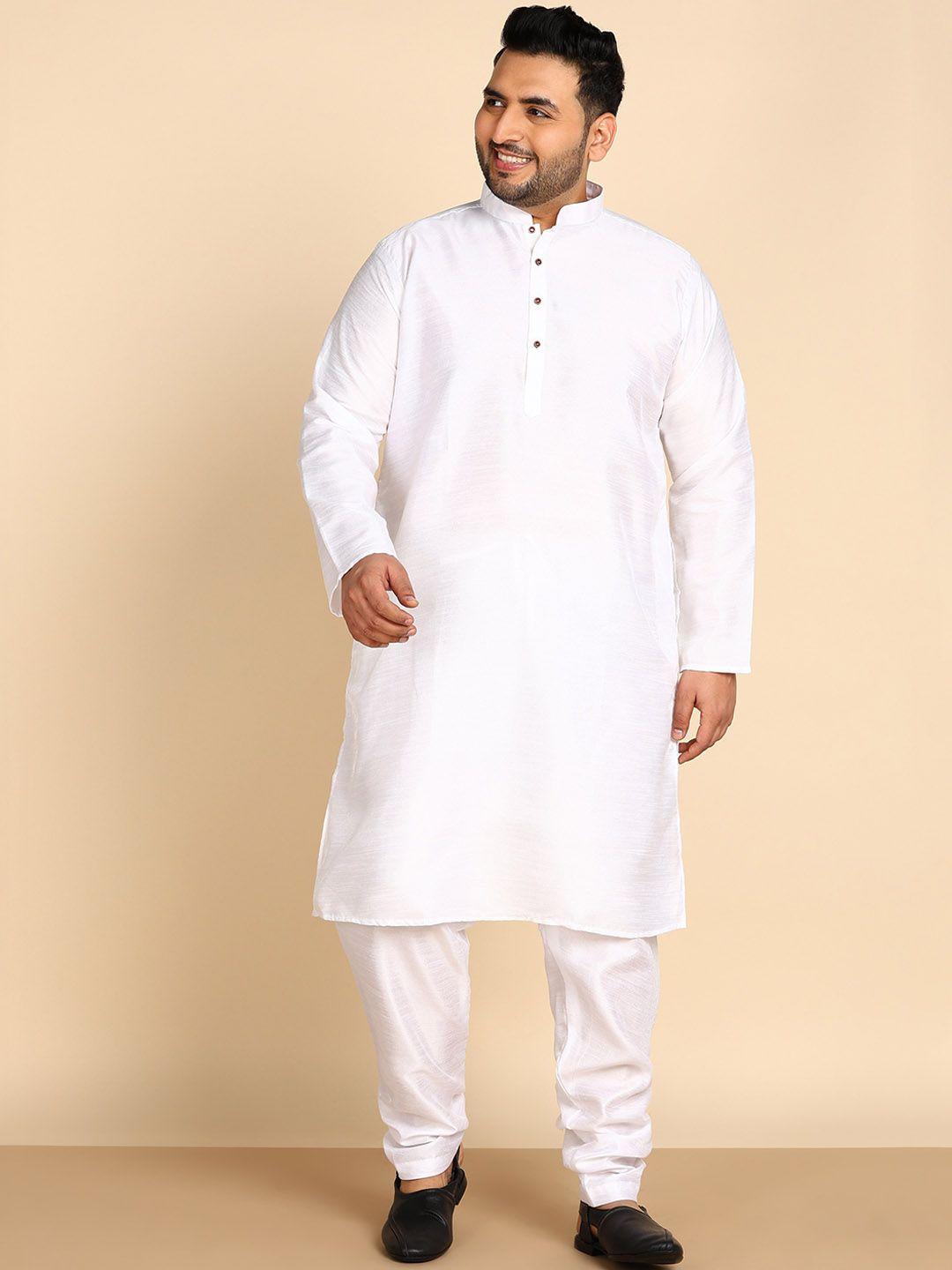 sztori plus size mandarin collar long sleeves art silk straight kurta with churidar