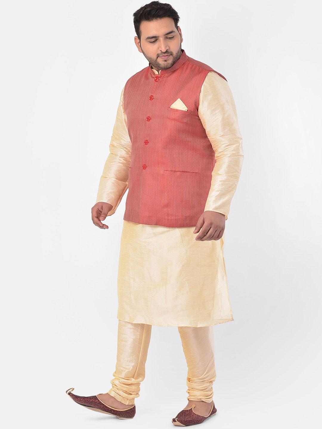 sztori plus size mandarin collar long sleeves regular kurta with churidar & nehru jacket