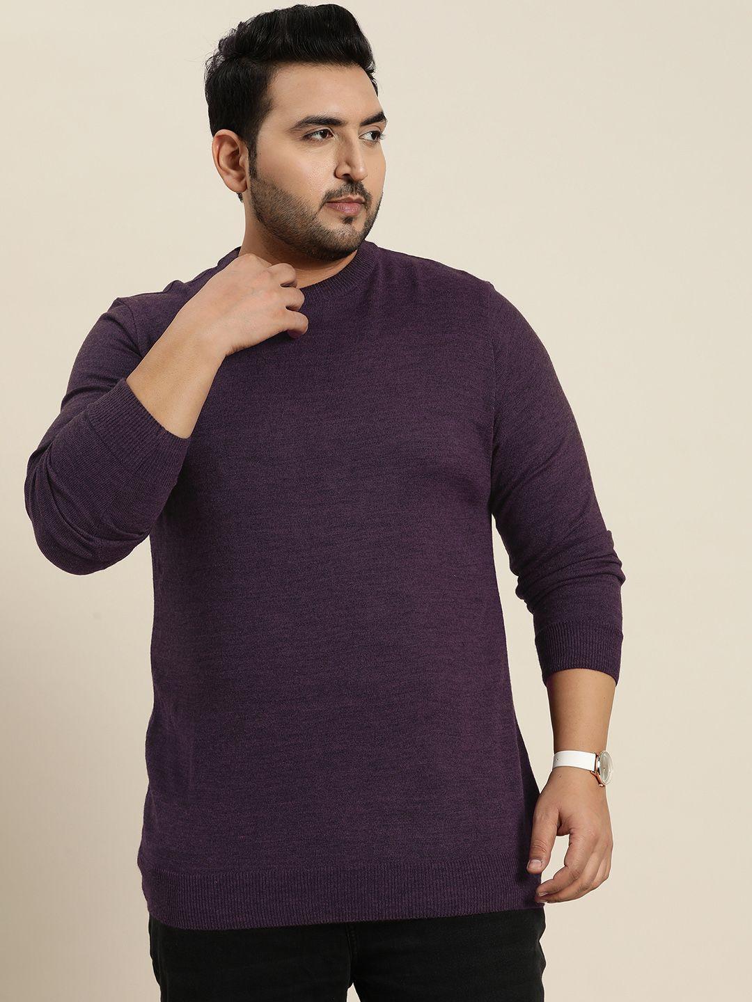 sztori plus size men acrylic solid pullover