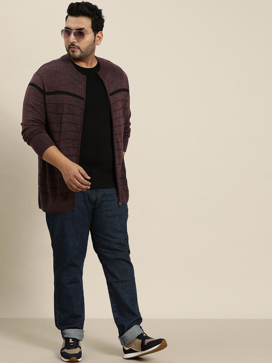 sztori plus size men acrylic striped cardigan