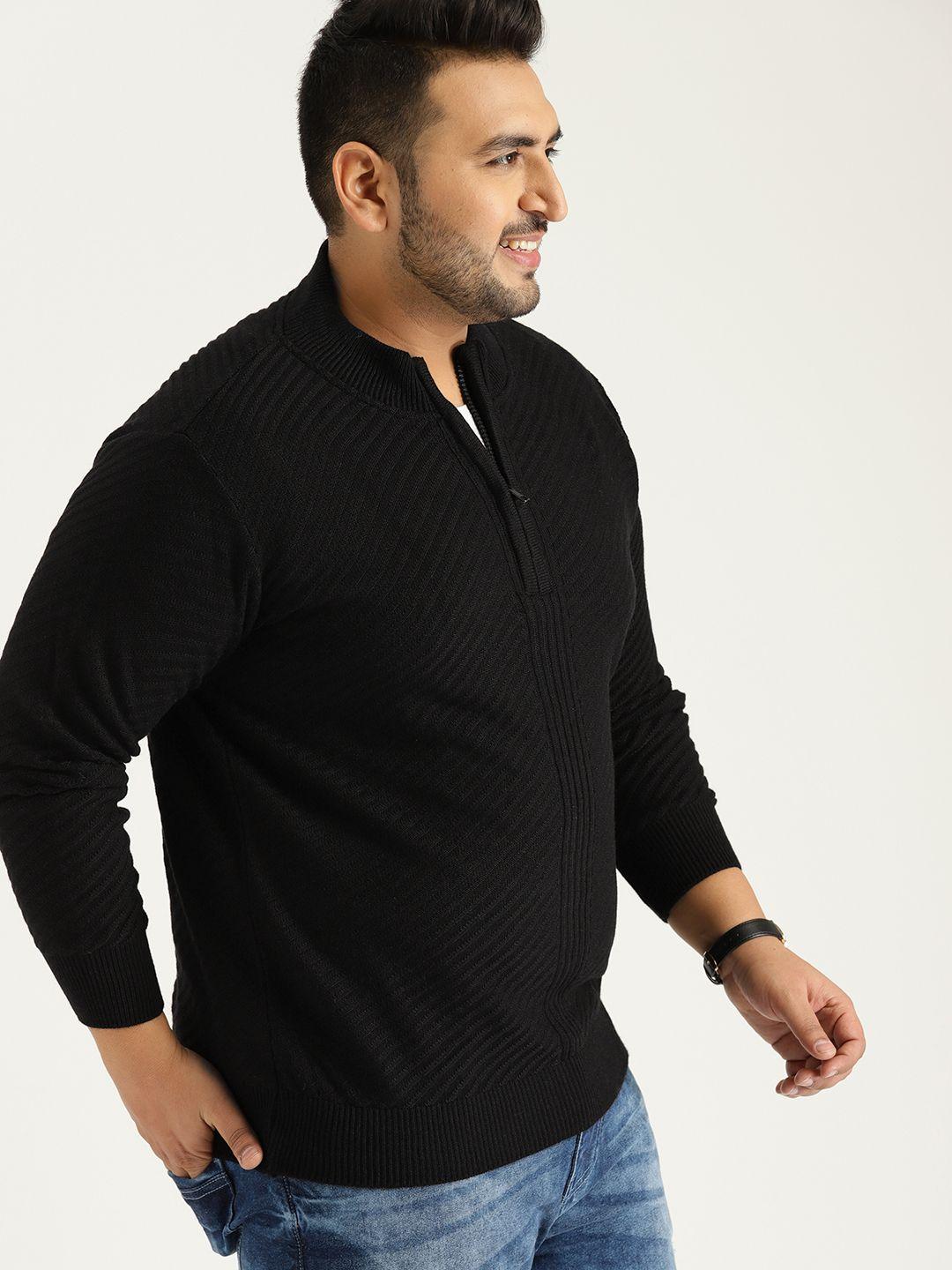 sztori plus size men black self-striped sweater