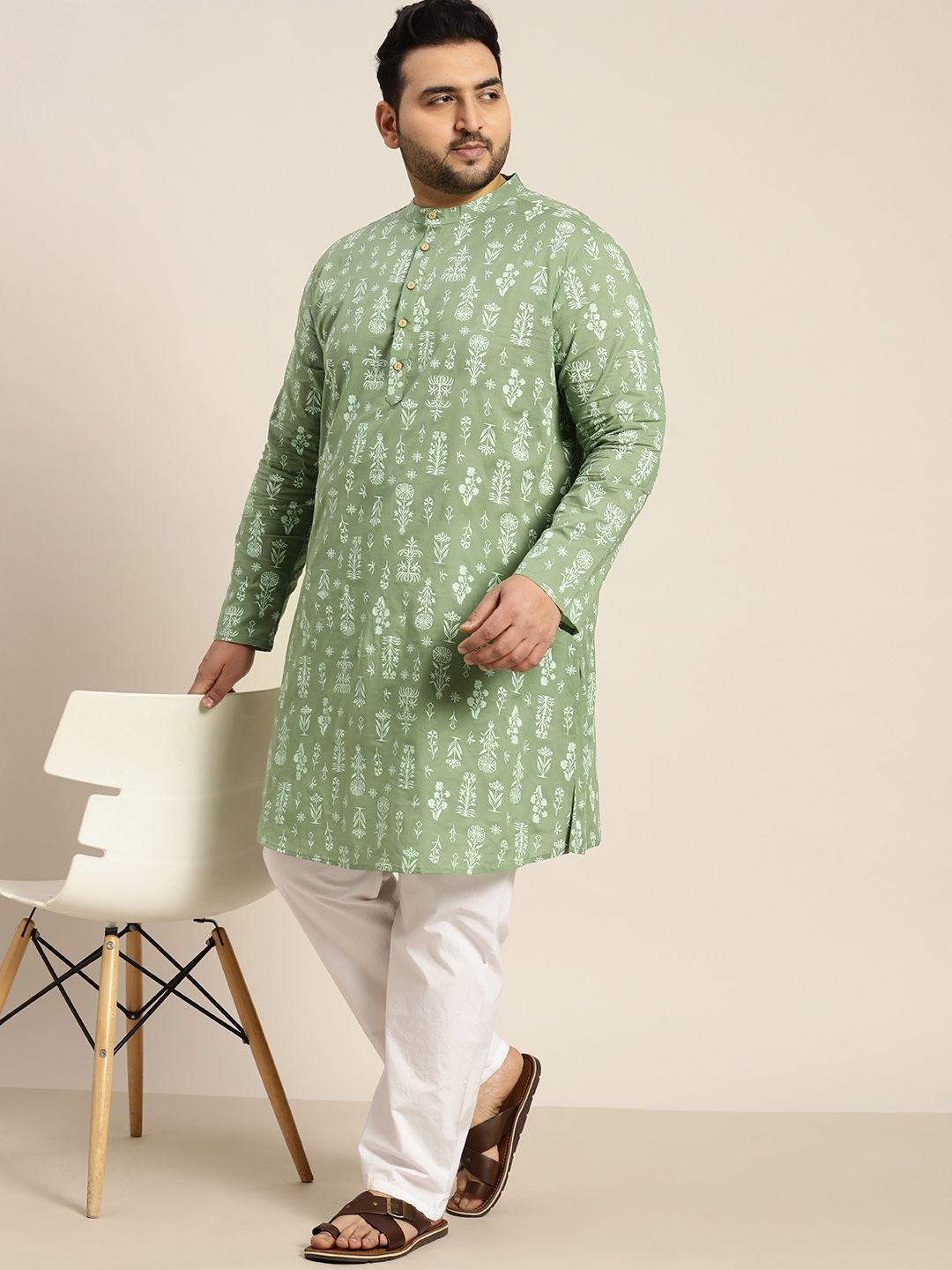 sztori plus size men floral printed pure cotton kurta