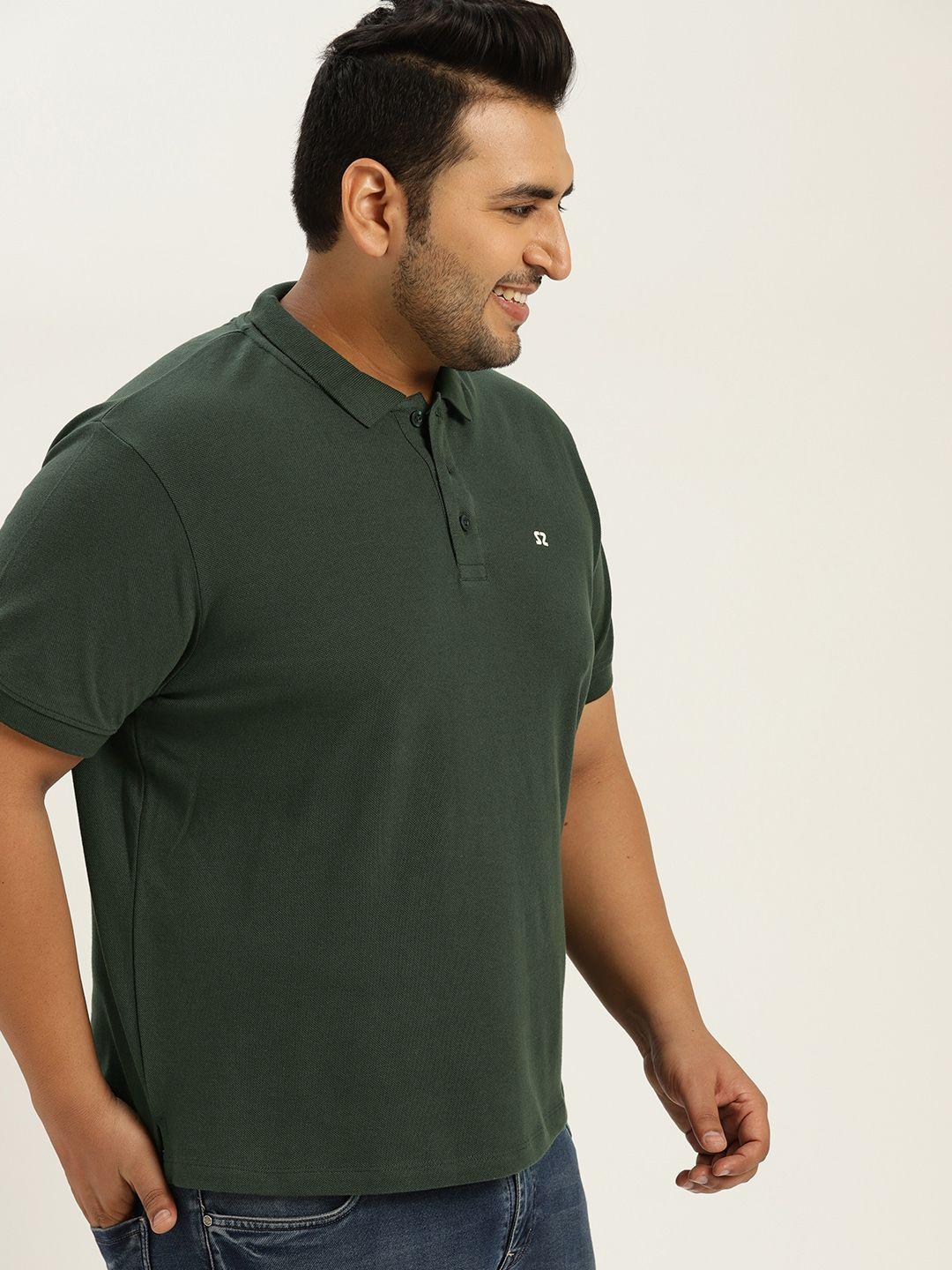 sztori plus size men green solid polo collar t-shirt