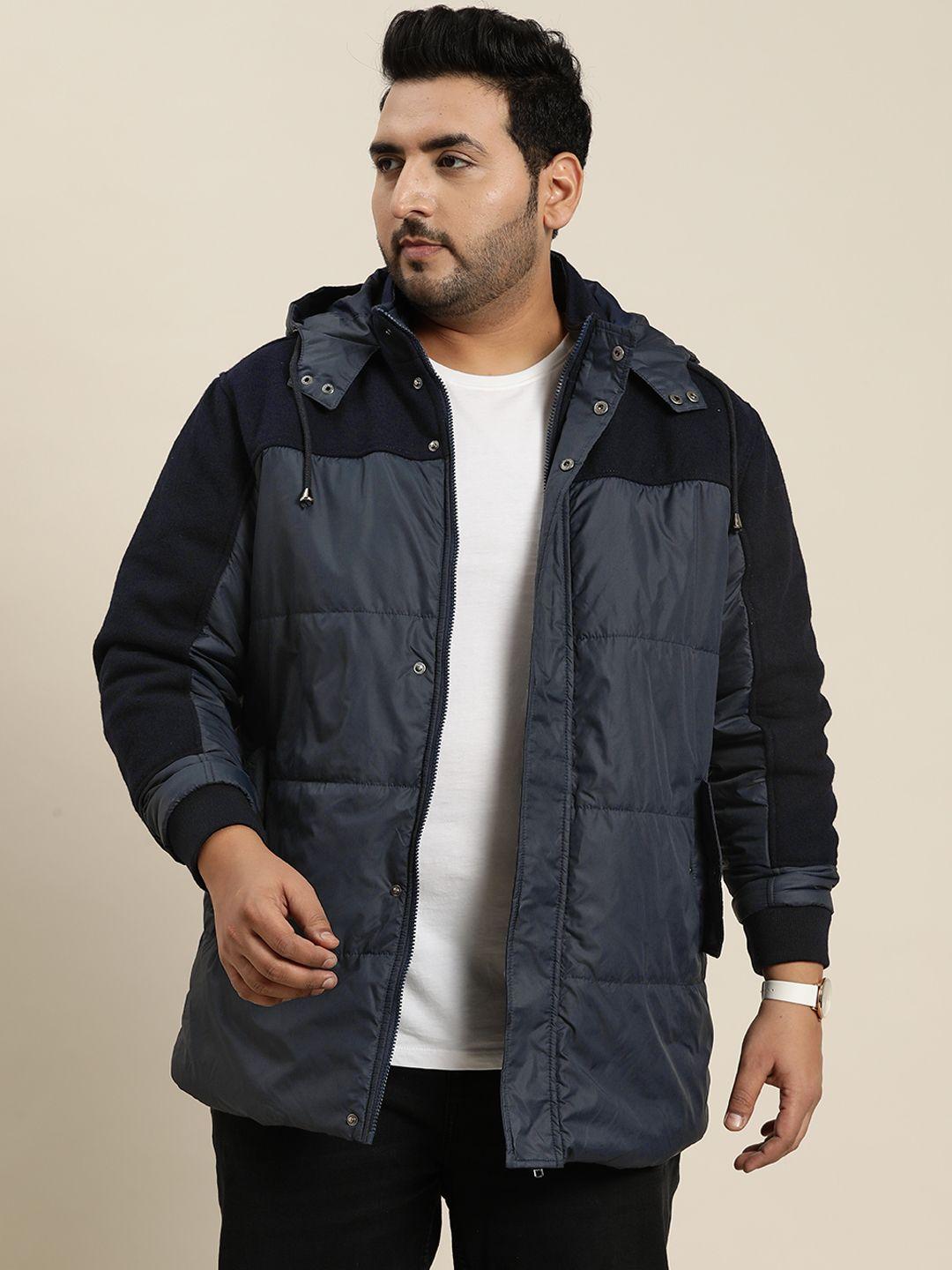 sztori plus size men panelled longline hooded padded jacket