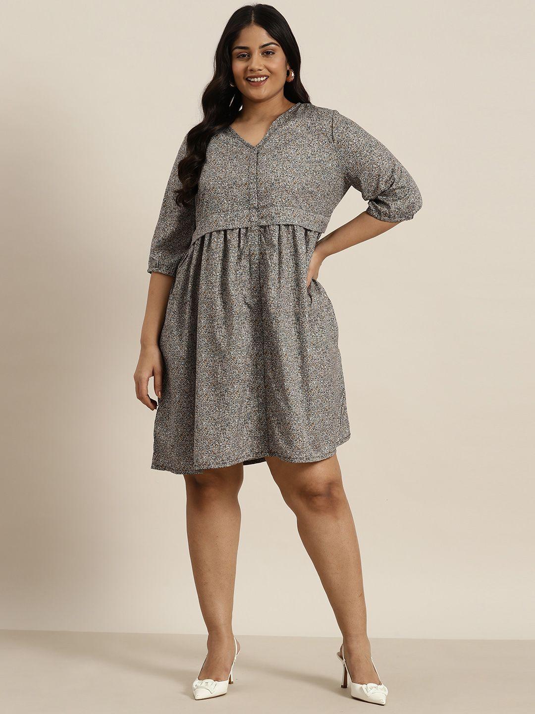 sztori plus size micro printed a-line dress