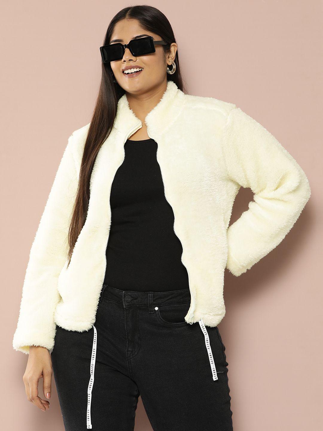 sztori plus size mock collar faux fur front-open sweatshirt