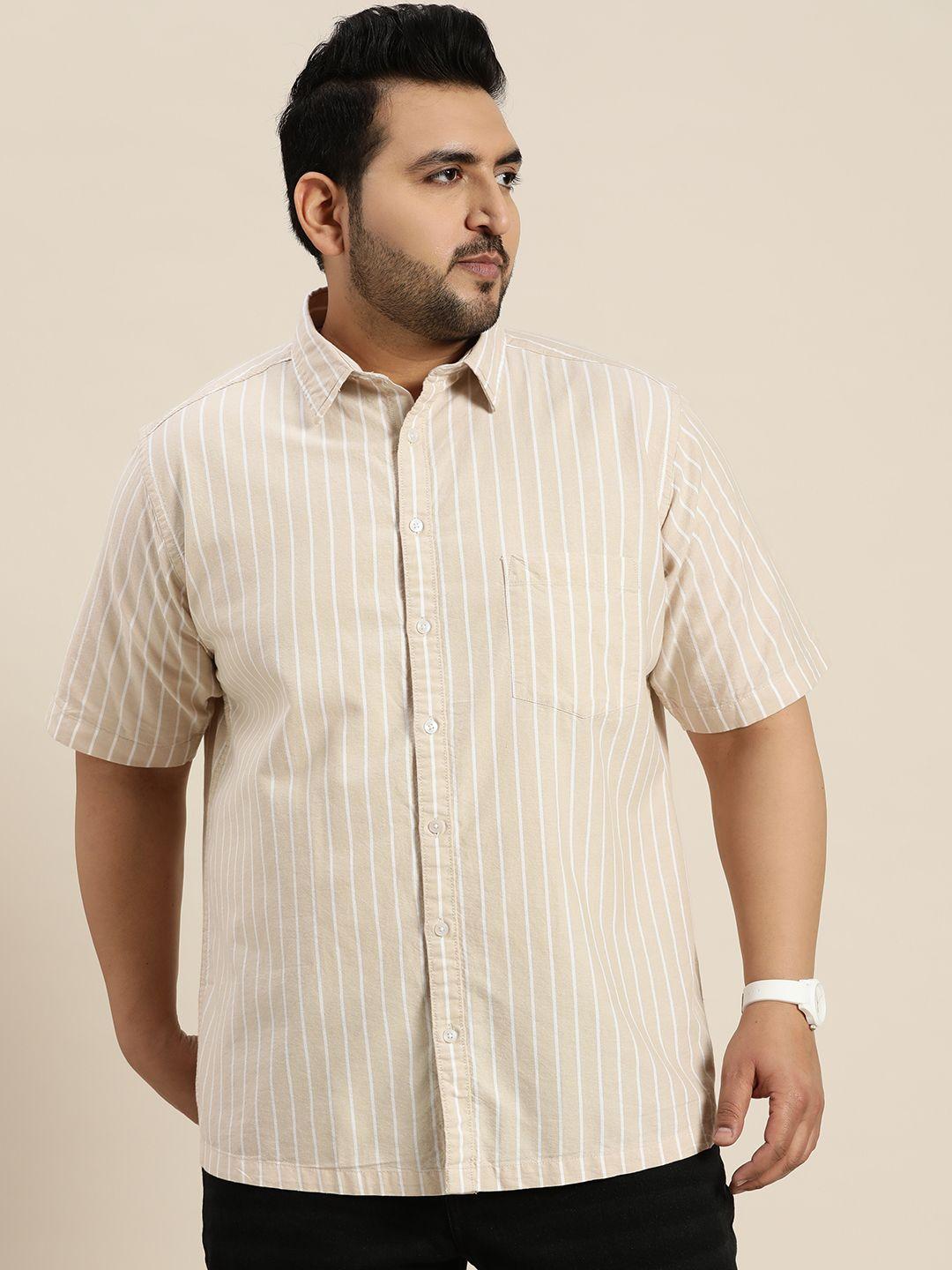 sztori plus size pure cotton opaque striped casual shirt