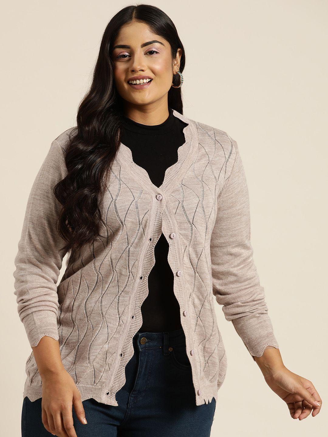 sztori plus size self design scalloped edged cardigan