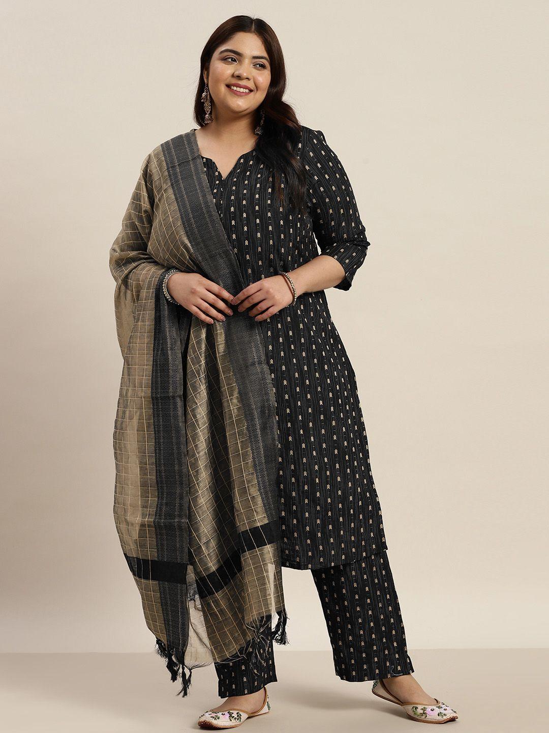 sztori plus size striped woven design kurta with trousers & dupatta