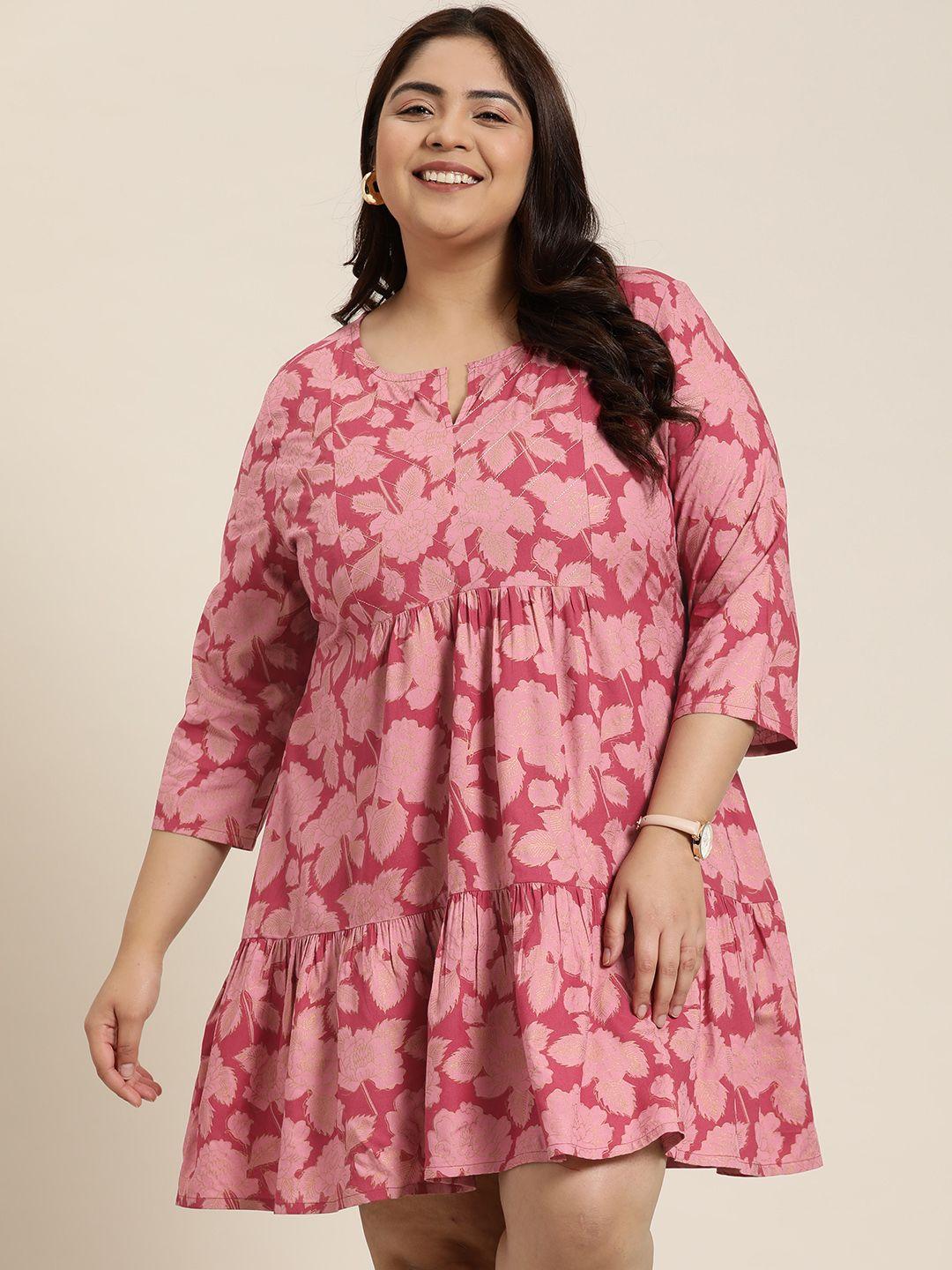 sztori plus size thread work floral print a-line tiered dress