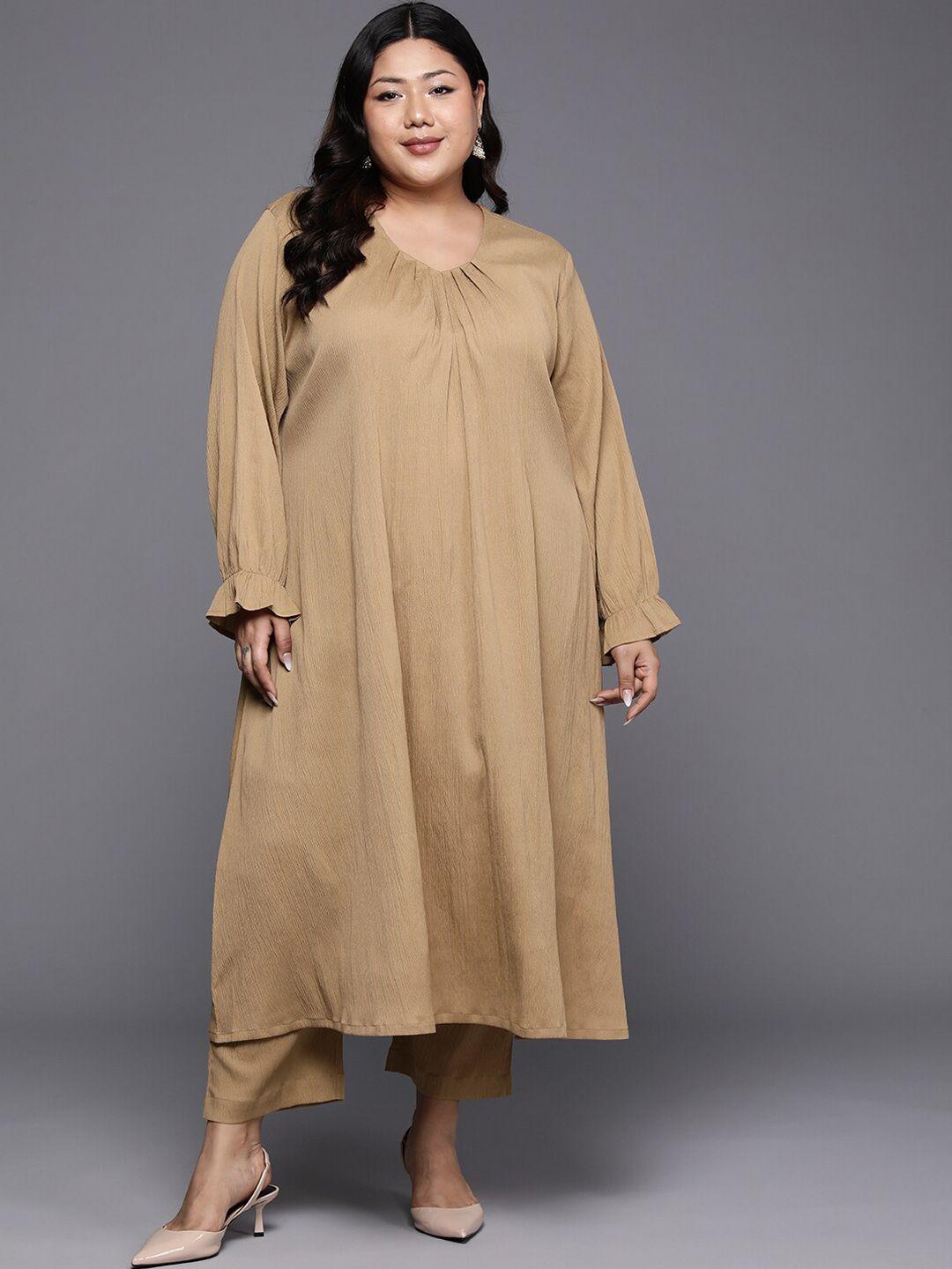 sztori plus size v neck pleated a line kurta with trouser