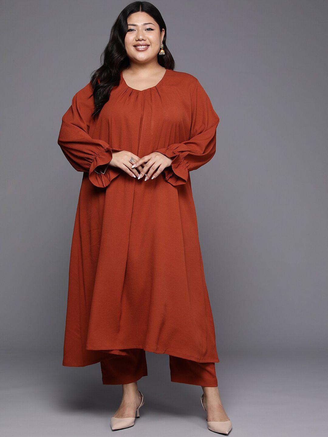 sztori plus size v neck pleated a line kurta with trouser